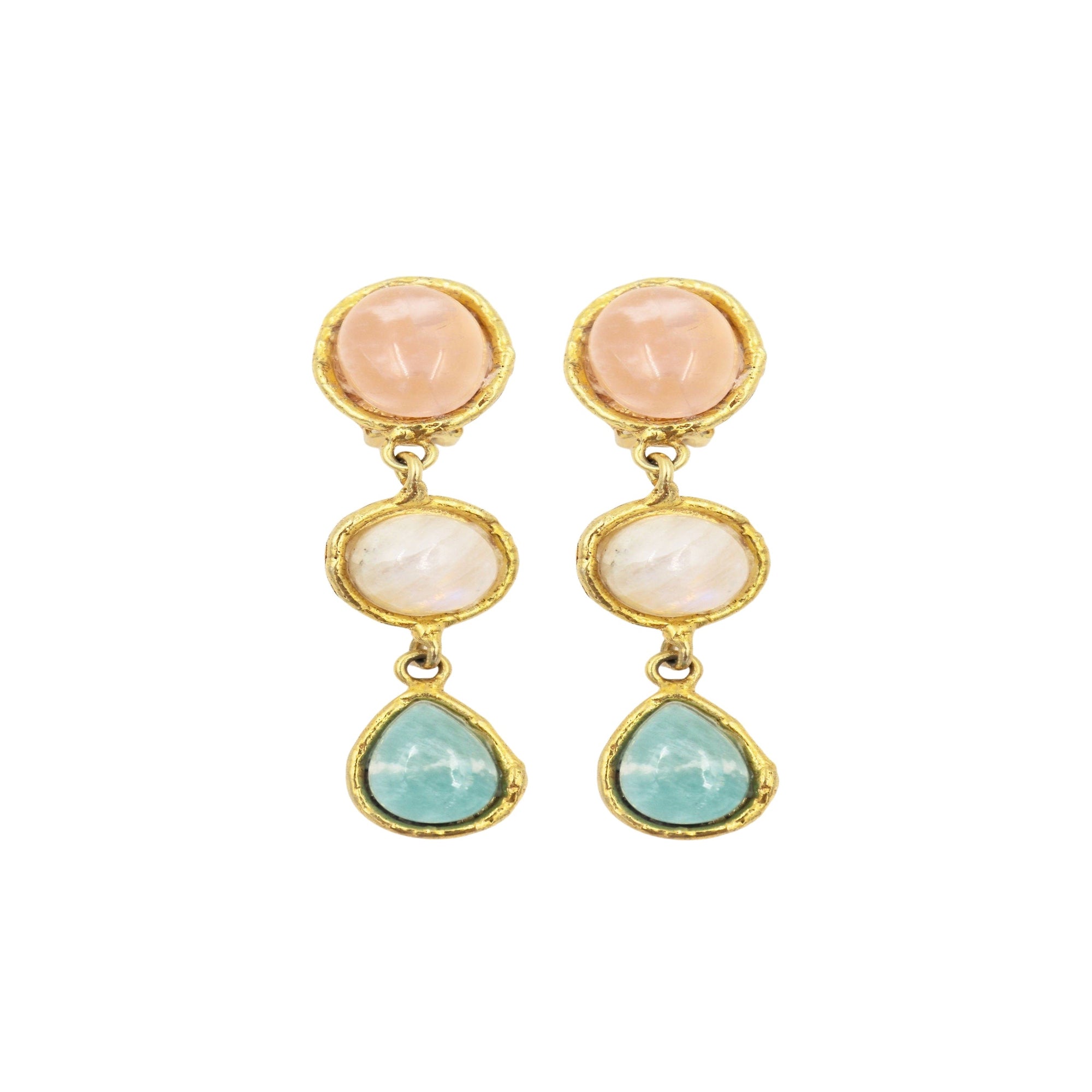 Boucles d'oreilles Cascade dorées à l'or fin et multipierres - Multicolore
