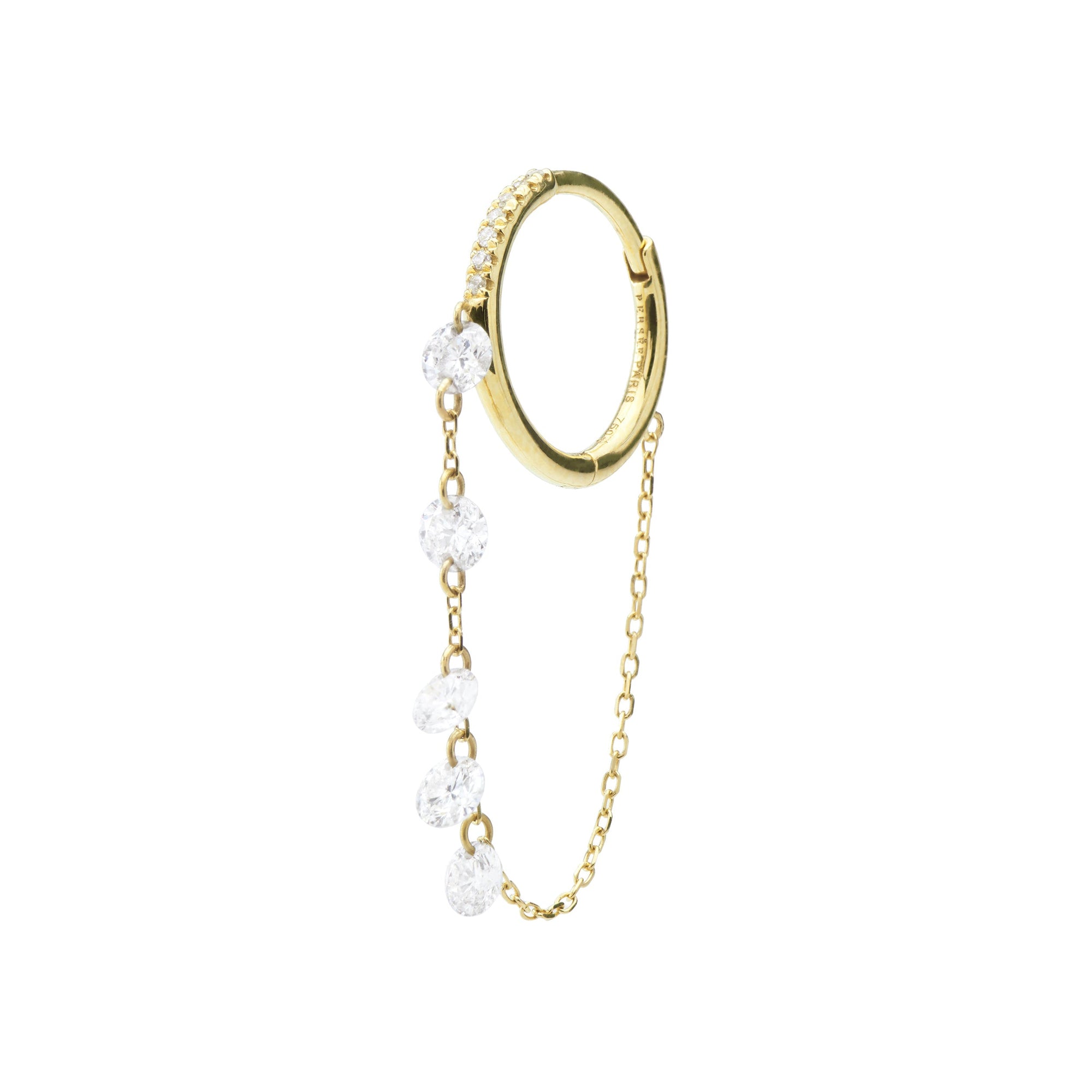 Mono boucle Danaé créole chaînette sertie de diamants - Or Jaune