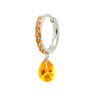 Mono boucle Chakras cercle pavé d'une citrine mandarine - Or Blanc