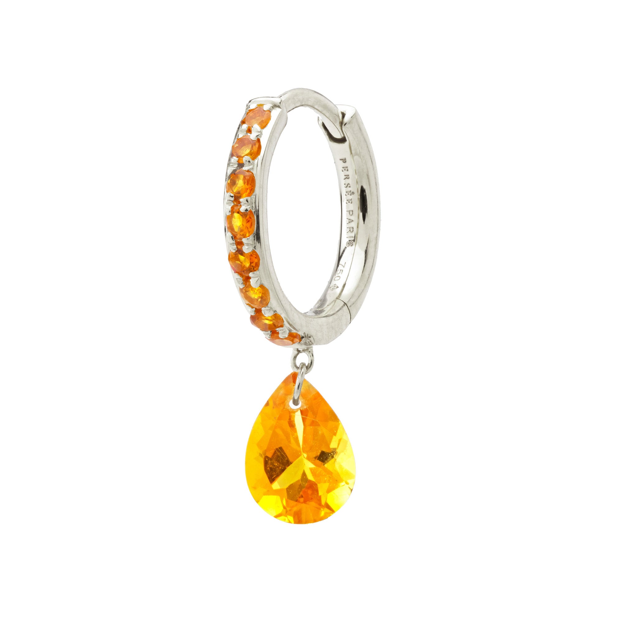 Mono boucle Chakras cercle pavé d'une citrine mandarine - Or Blanc