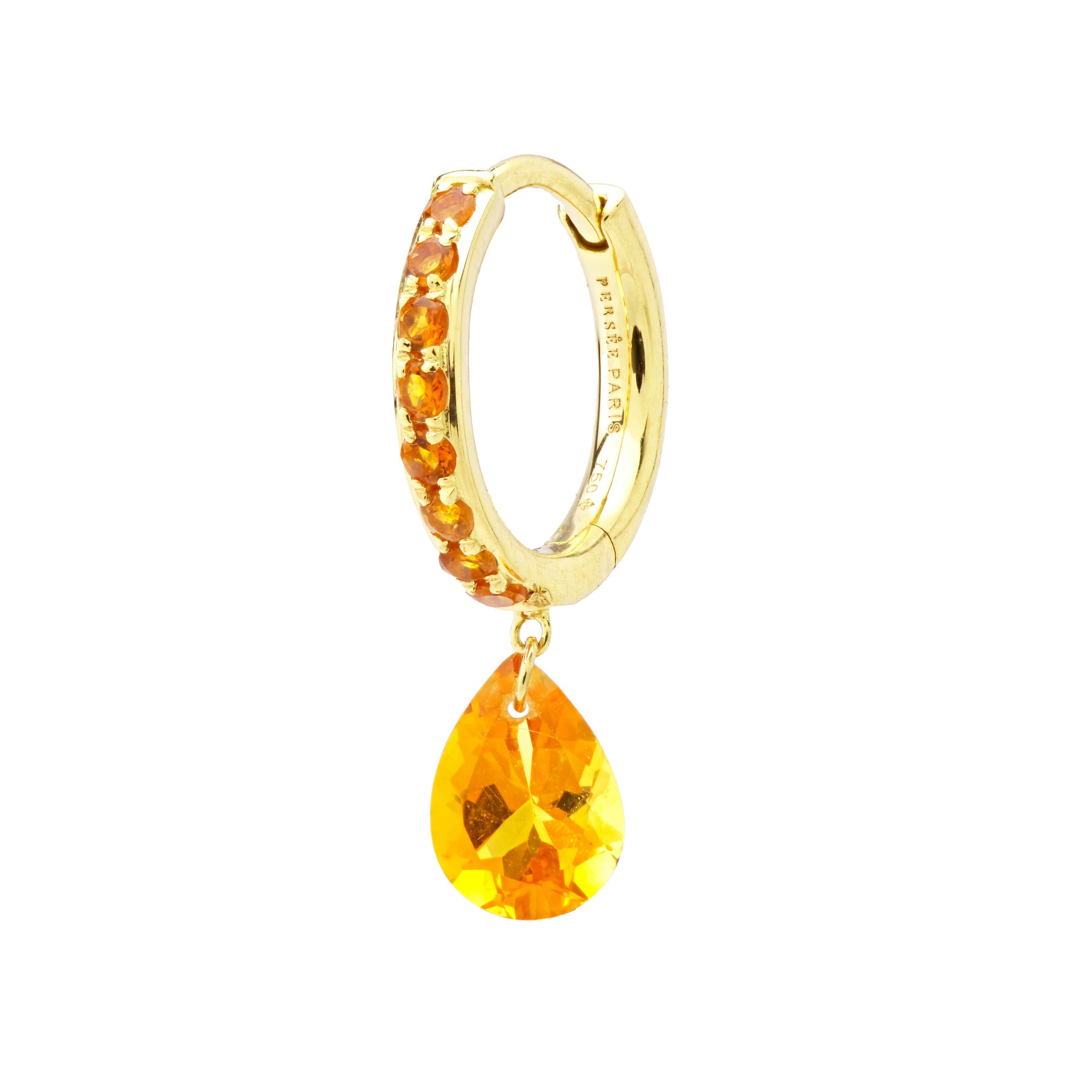 Mono boucle Chakras cercle pavé d'une citrine mandarine - Or Jaune