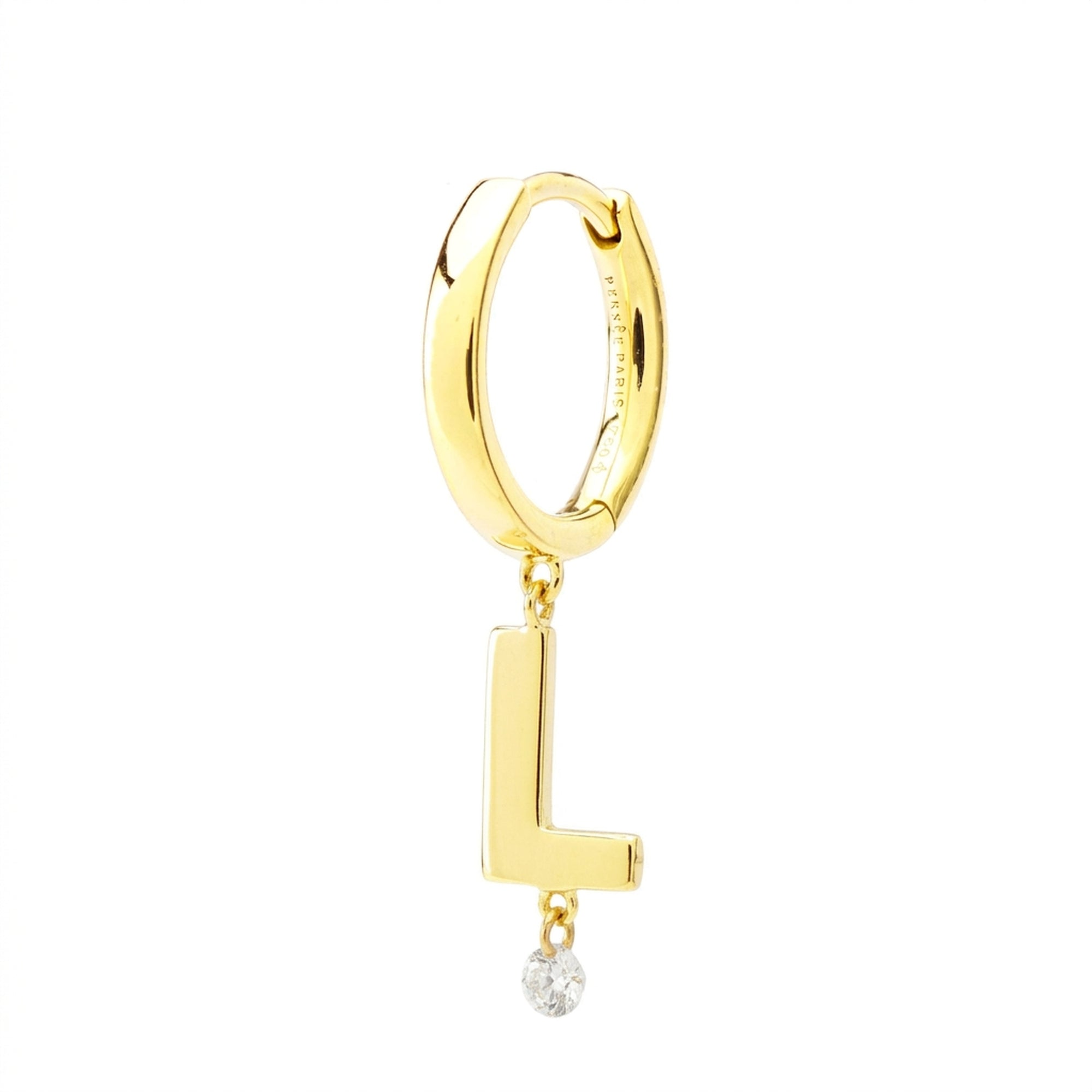 Mono boucle Alphabet Lettre L sertie d'un diamant - Or Jaune
