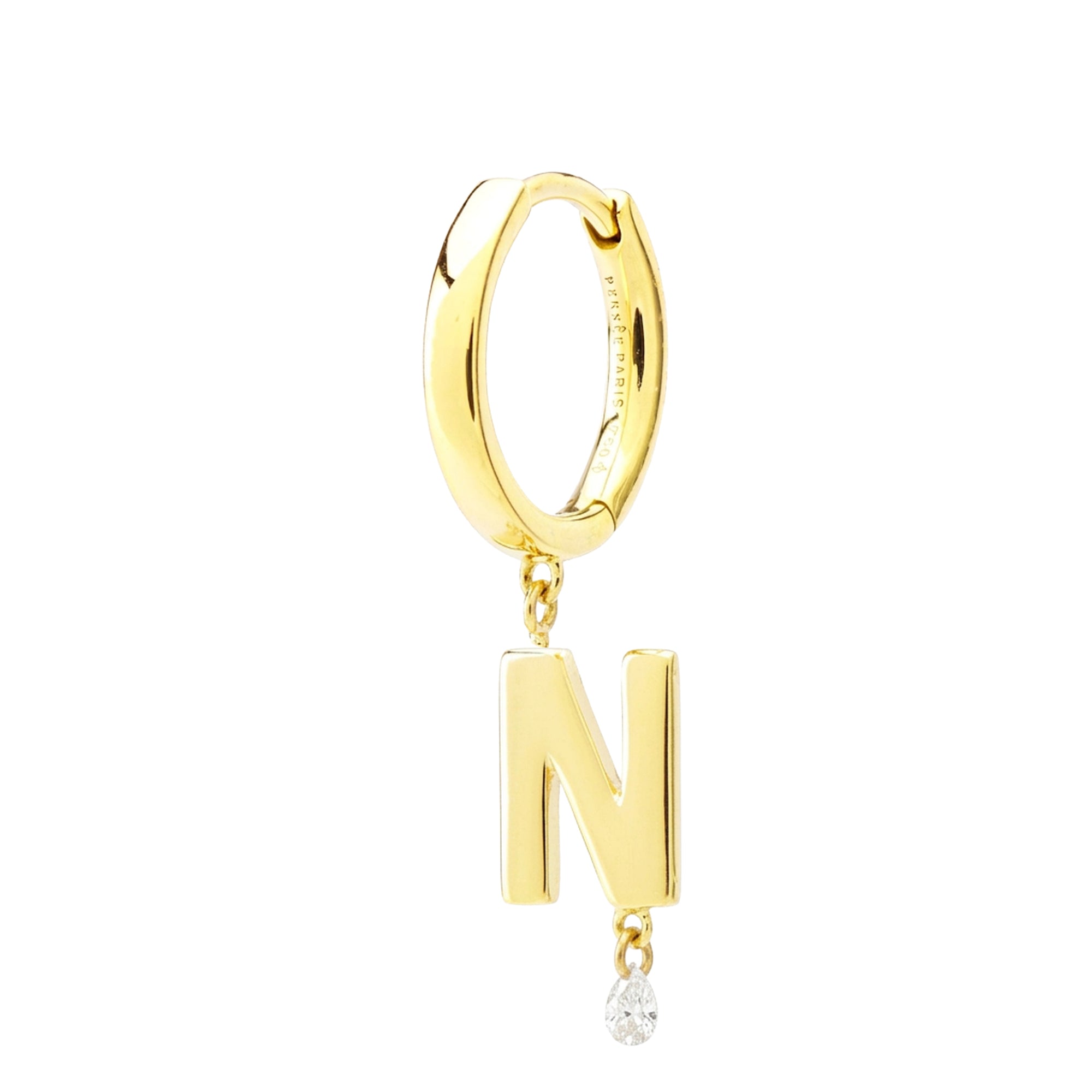 Mono boucle Alphabet Lettre N sertie d'un diamant - Or Jaune