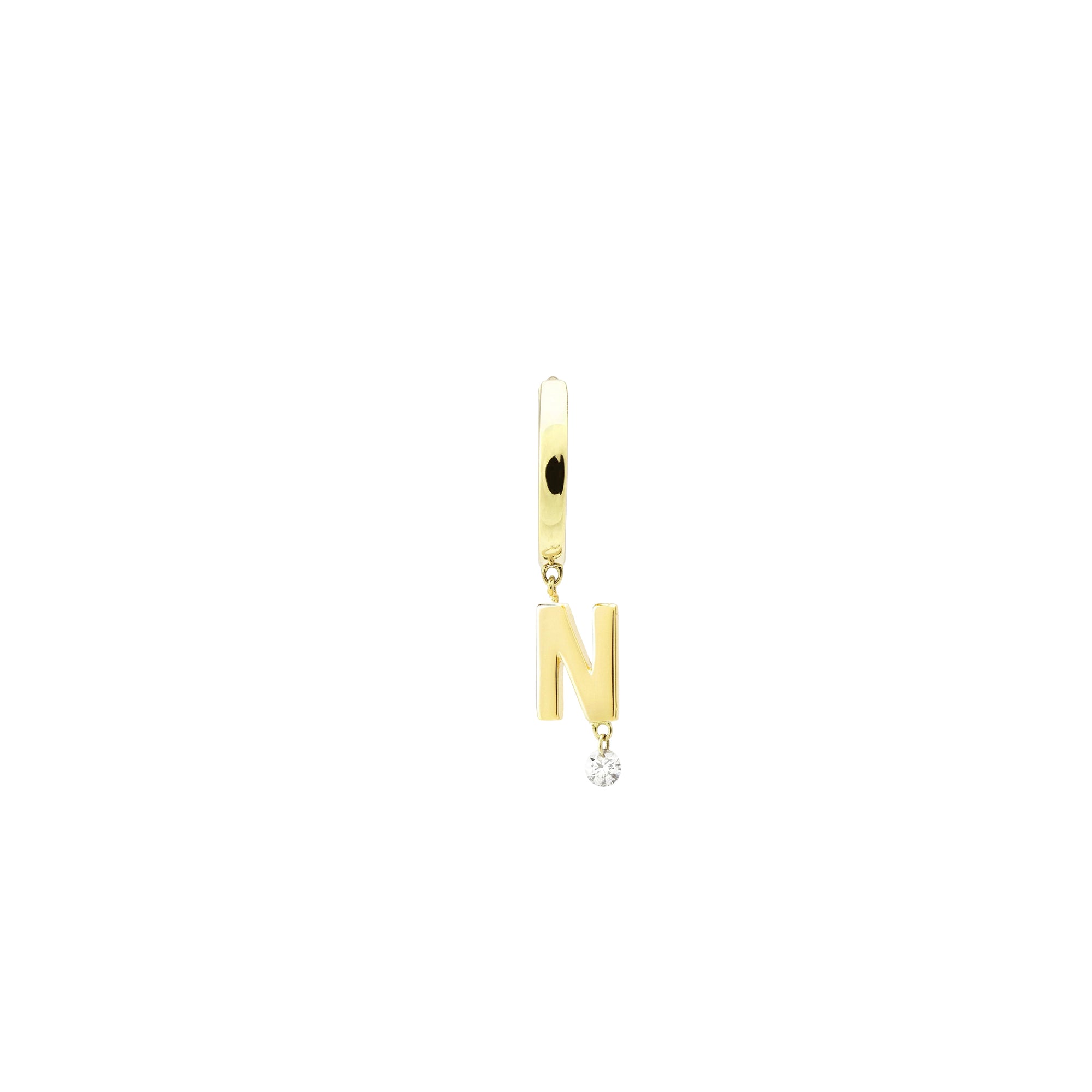 Mono boucle Alphabet Lettre N sertie d'un diamant - Or Jaune