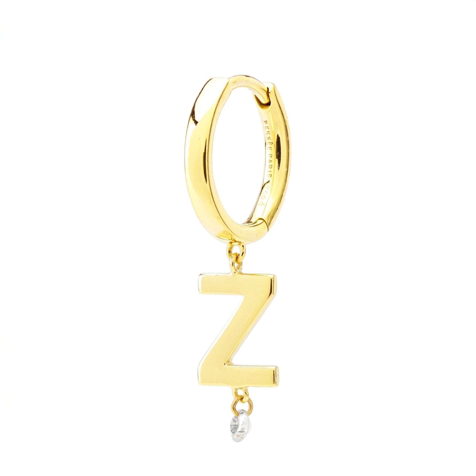 Mono boucle Alphabet Lettre Z sertie d'un diamant - Or Jaune