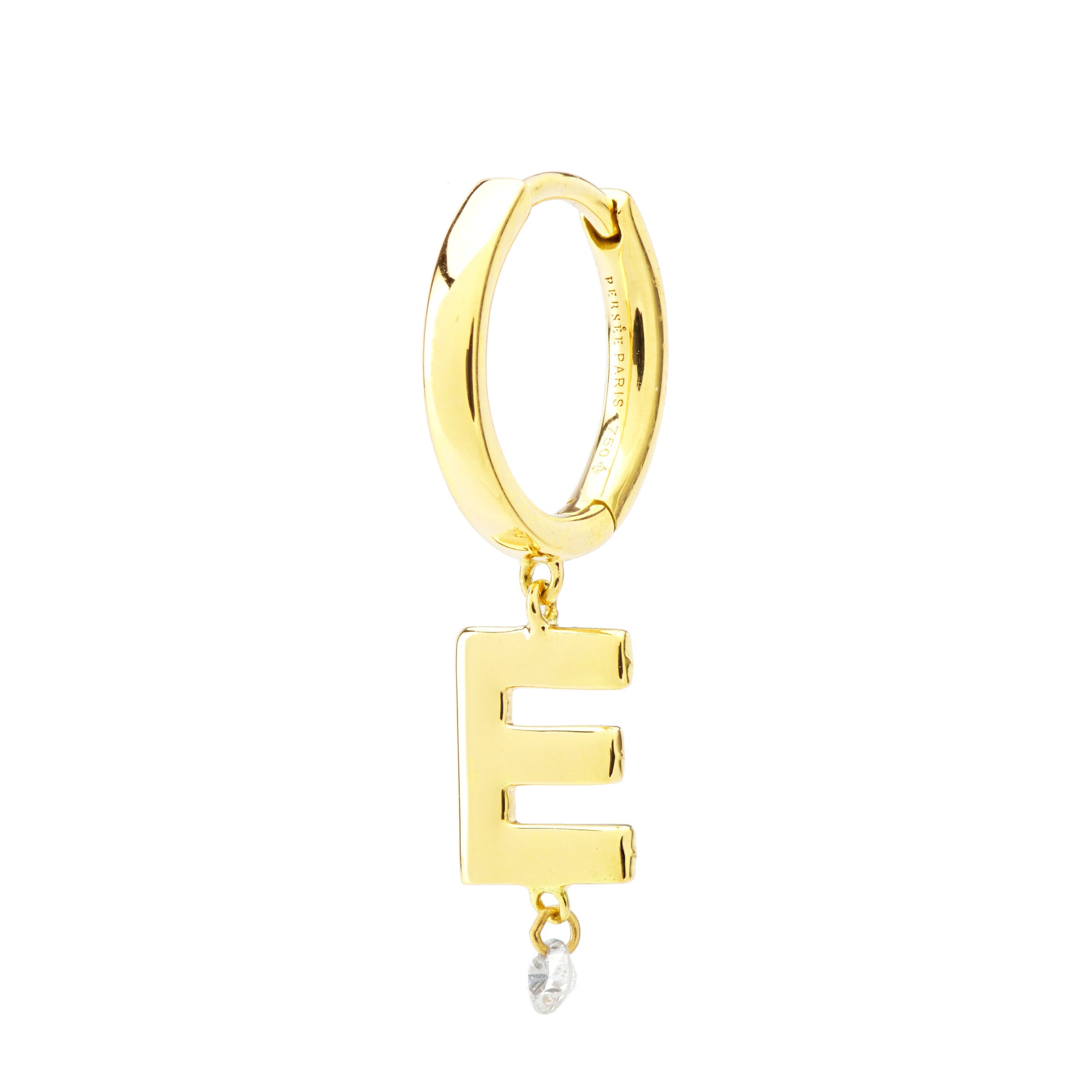 Mono boucle Alphabet Lettre E sertie d'un diamant - Or Jaune