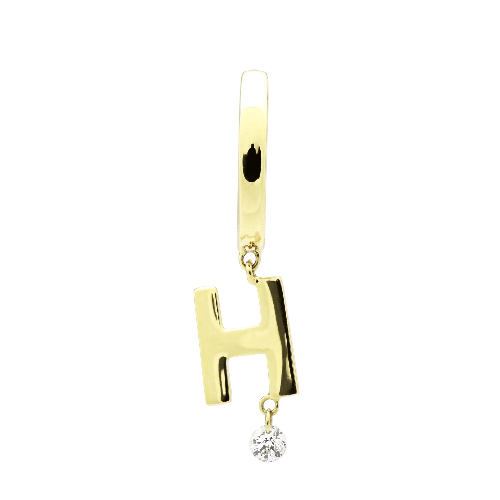 Mono boucle Alphabet Lettre H sertie d'un diamant - Or Jaune