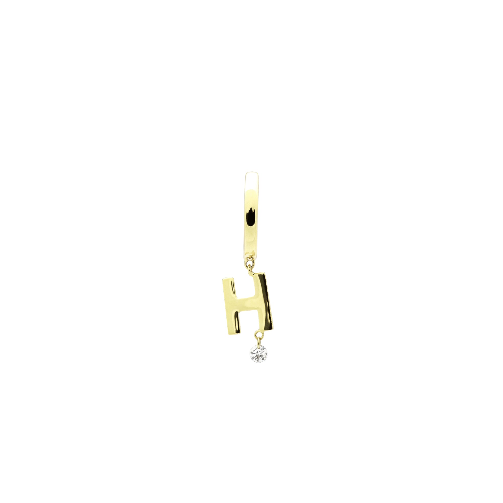 Mono boucle Alphabet Lettre H sertie d'un diamant - Or Jaune