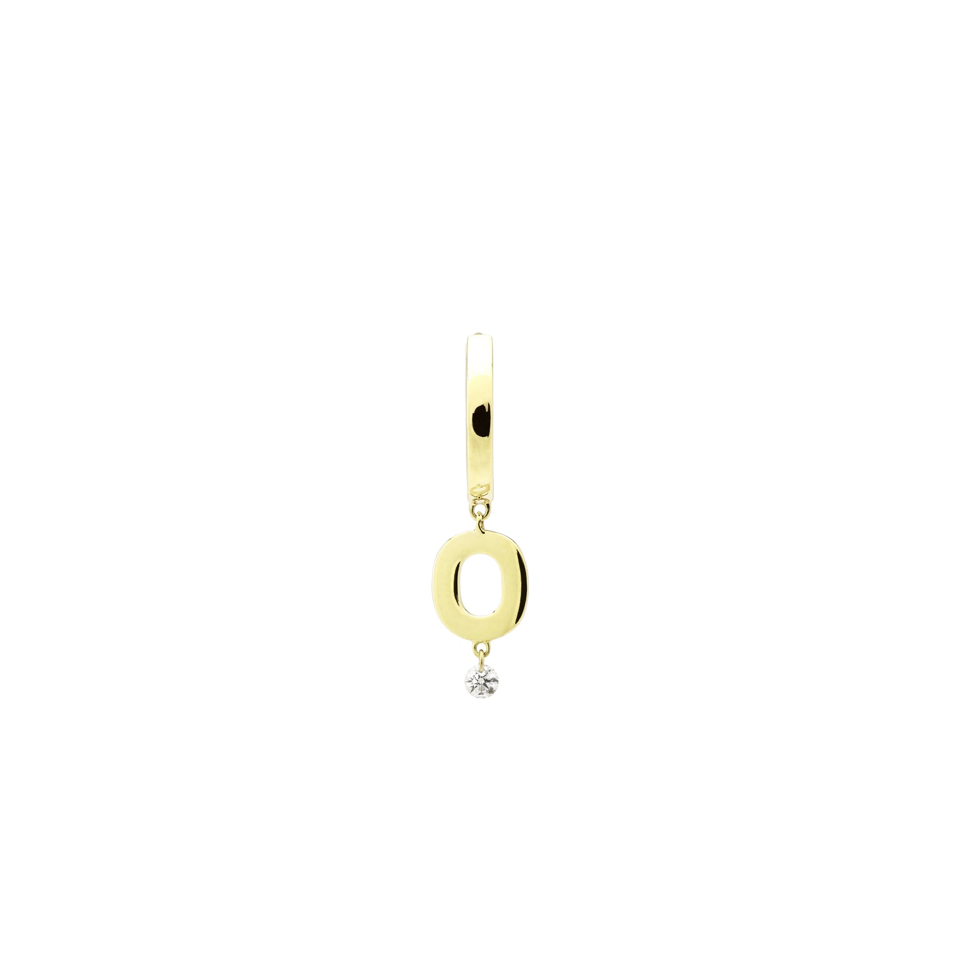 Mono boucle Alphabet Lettre O sertie d'un diamant - Or Jaune