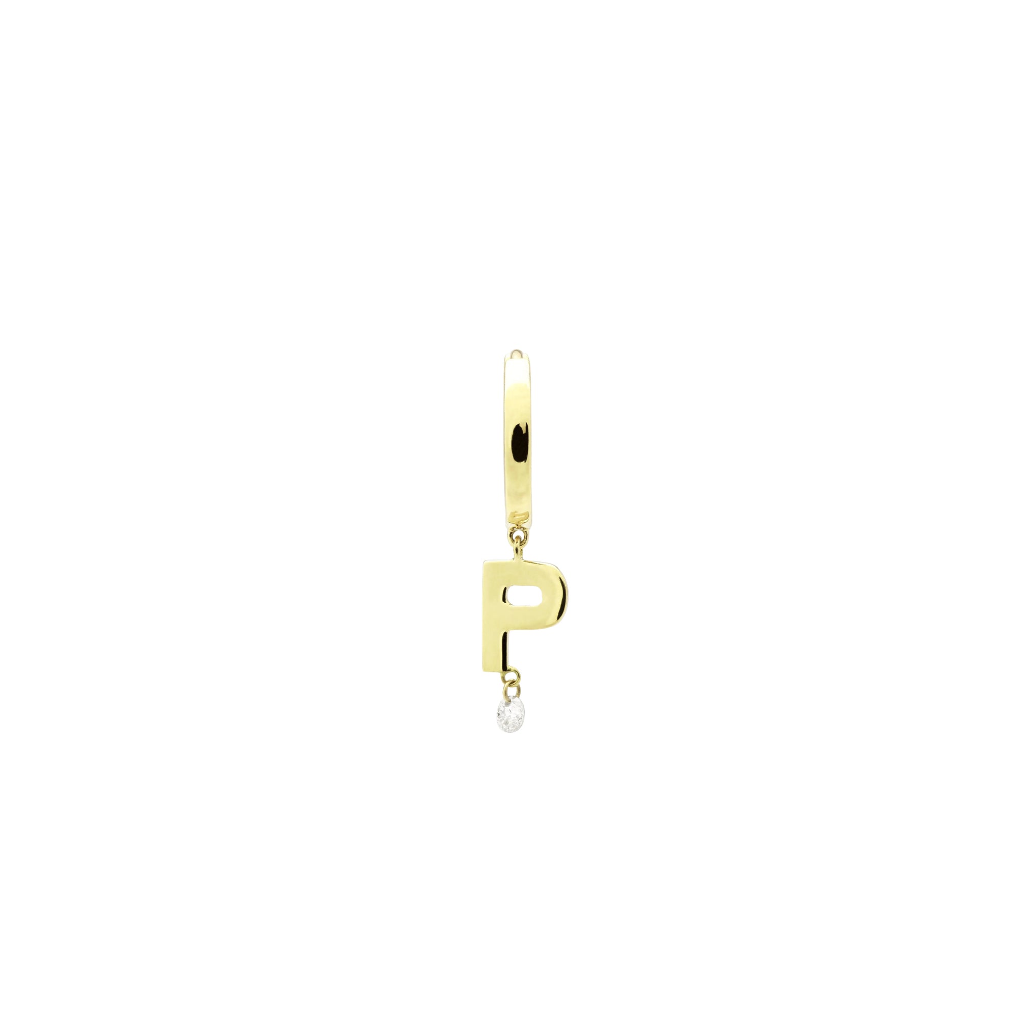 Mono boucle Alphabet Lettre P sertie d'un diamant - Or Jaune