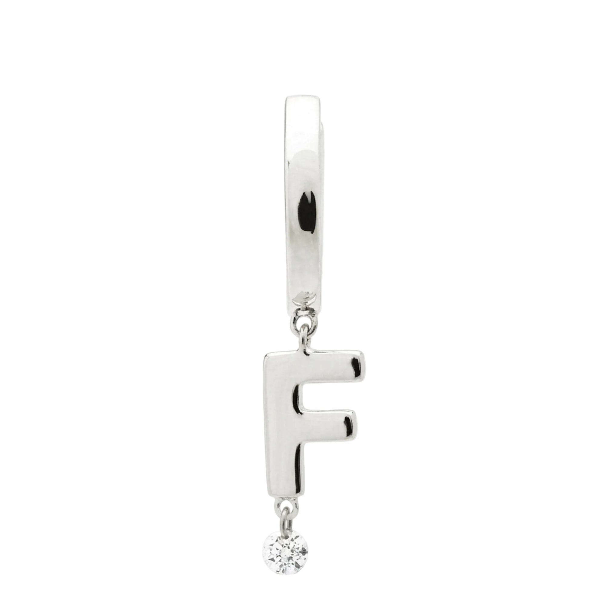 Mono boucle Alphabet Lettre F sertie d'un diamant - Or Blanc