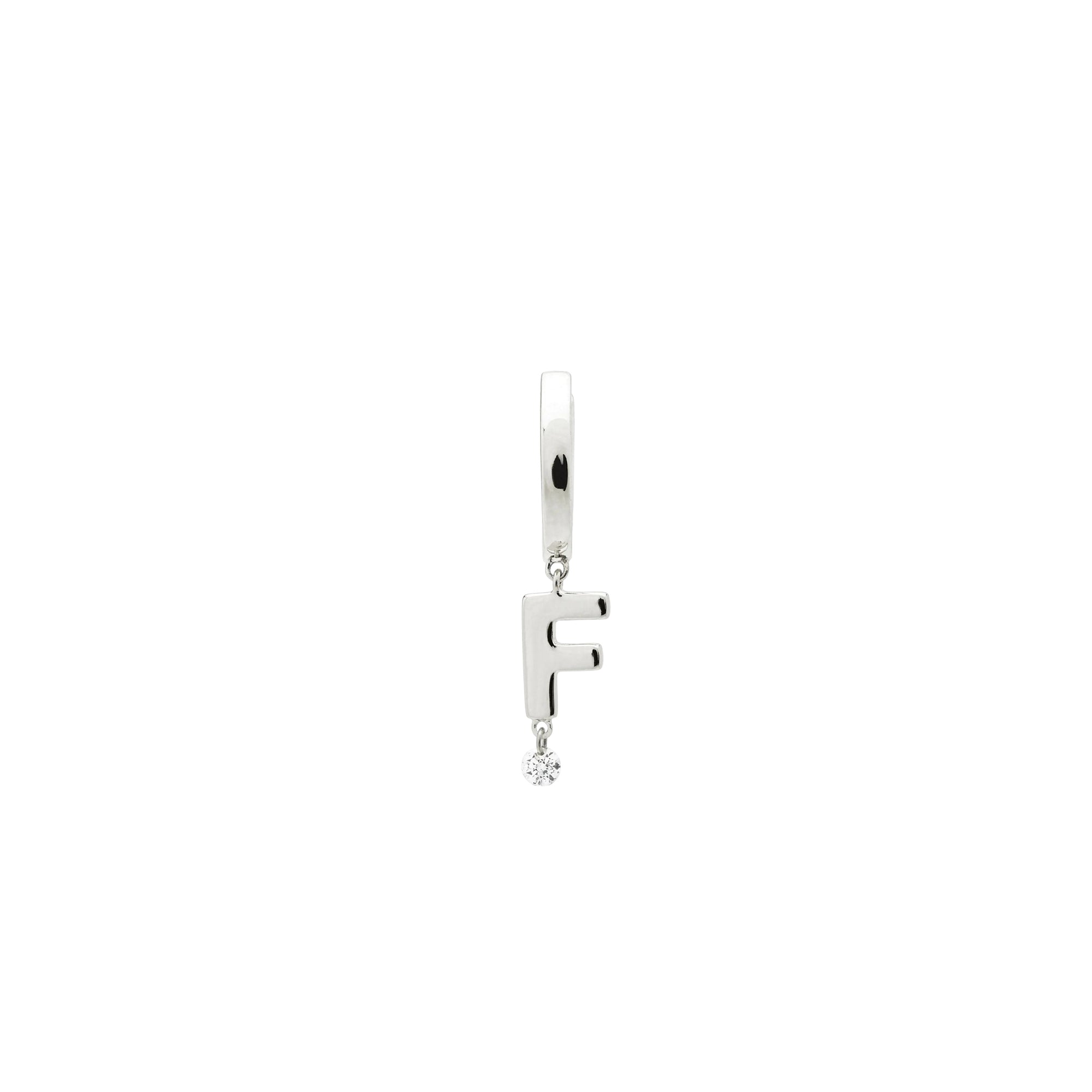 Mono boucle Alphabet Lettre F sertie d'un diamant - Or Blanc