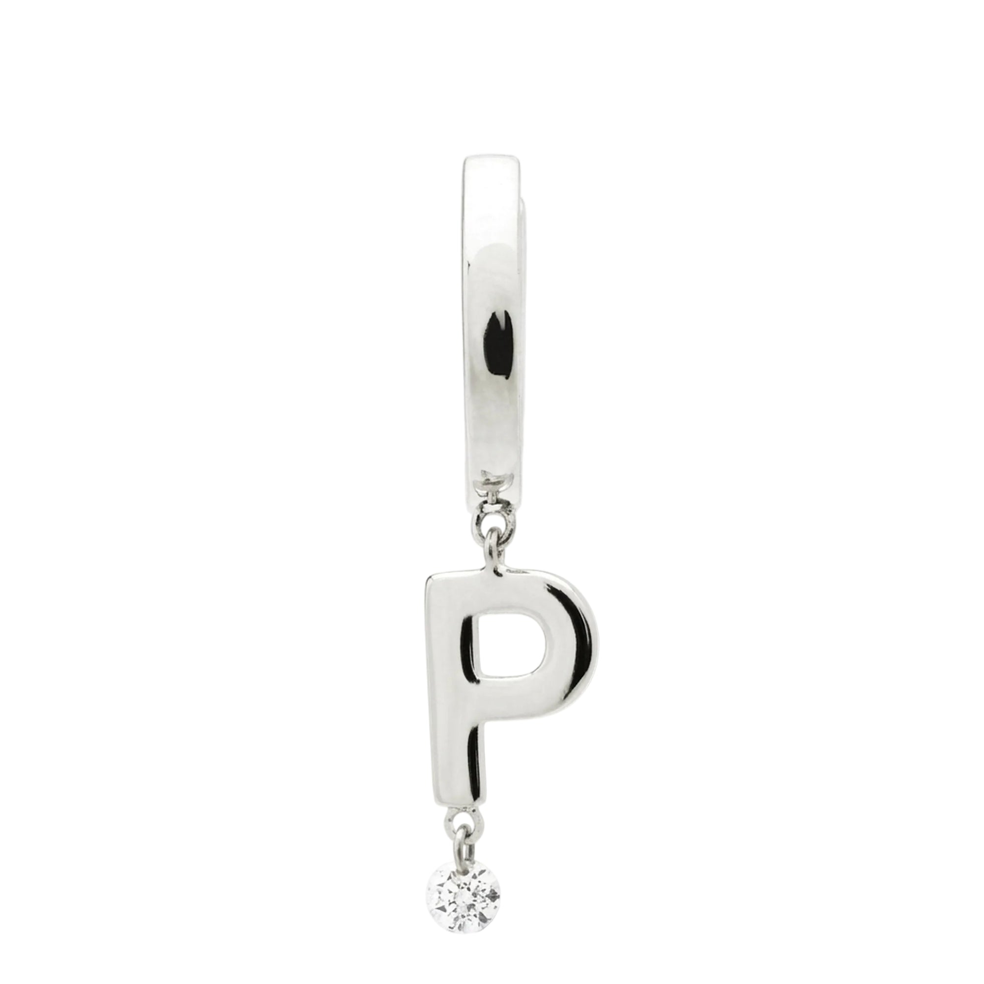 Mono boucle Alphabet Lettre P sertie d'un diamant - Or Blanc