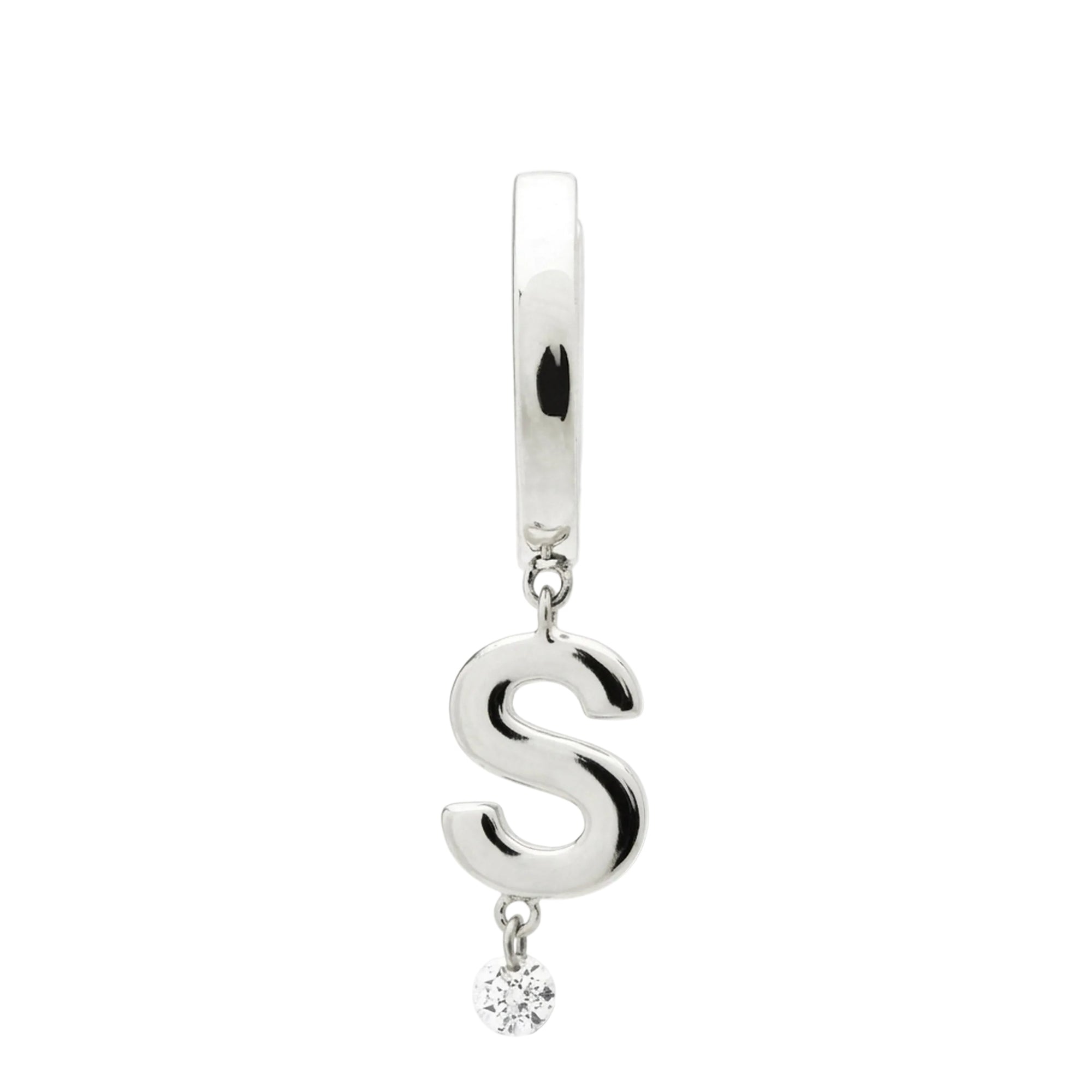 Mono boucle Alphabet Lettre S sertie d'un diamant - Or Blanc
