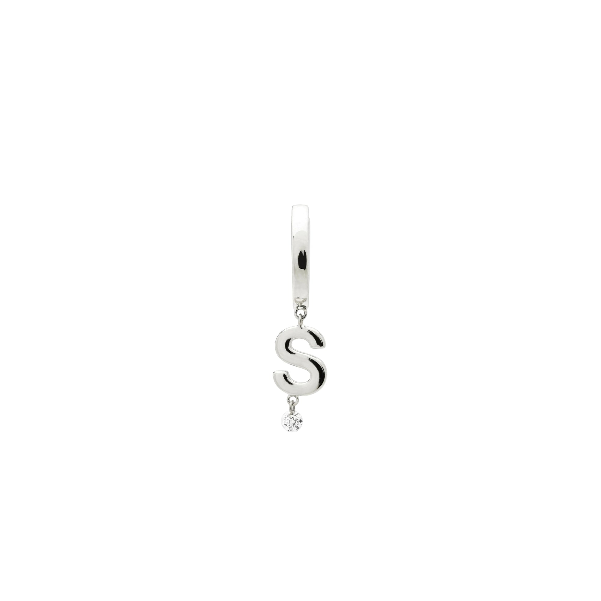 Mono boucle Alphabet Lettre S sertie d'un diamant - Or Blanc