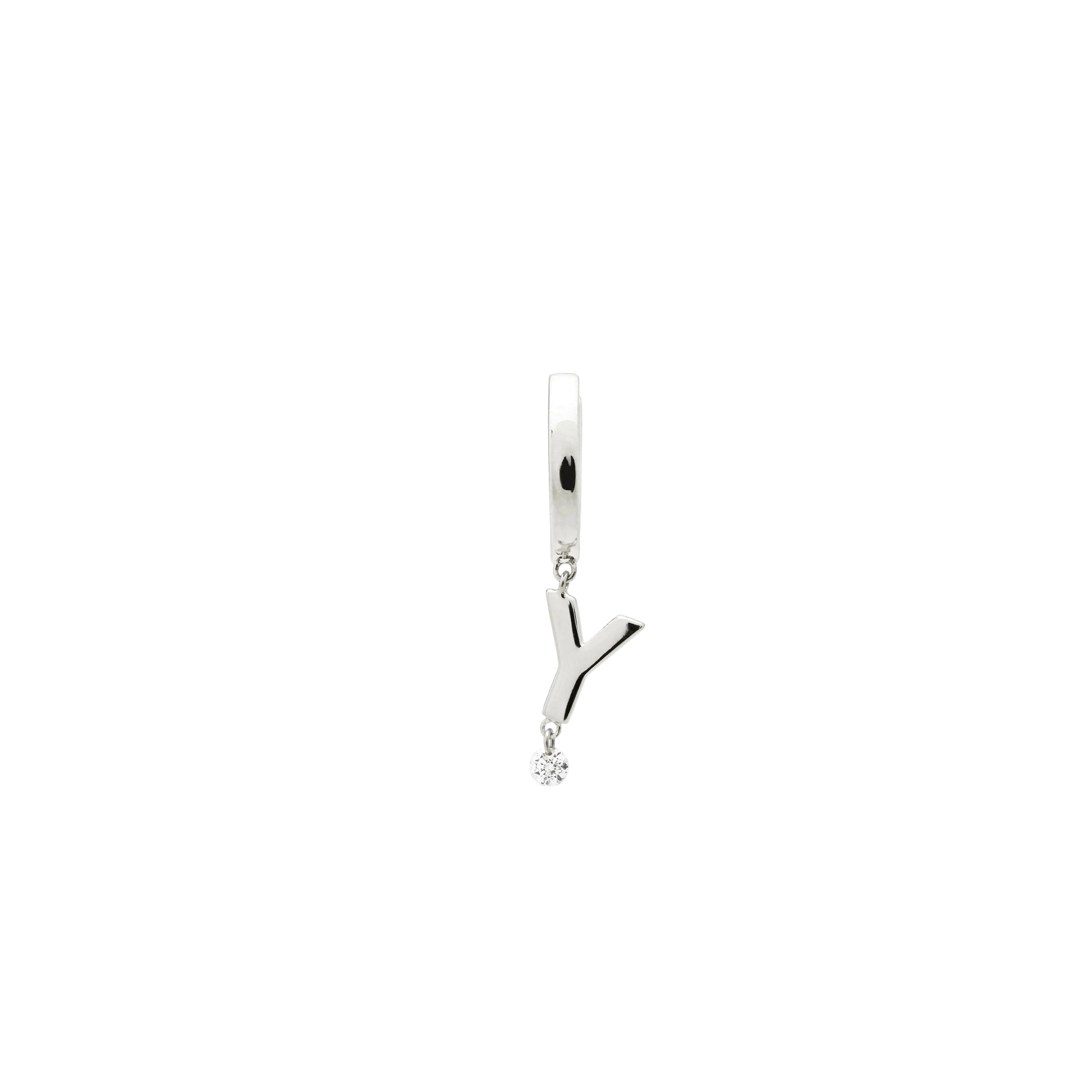 Mono boucle Alphabet Lettre Y sertie d'un diamant - Or Blanc