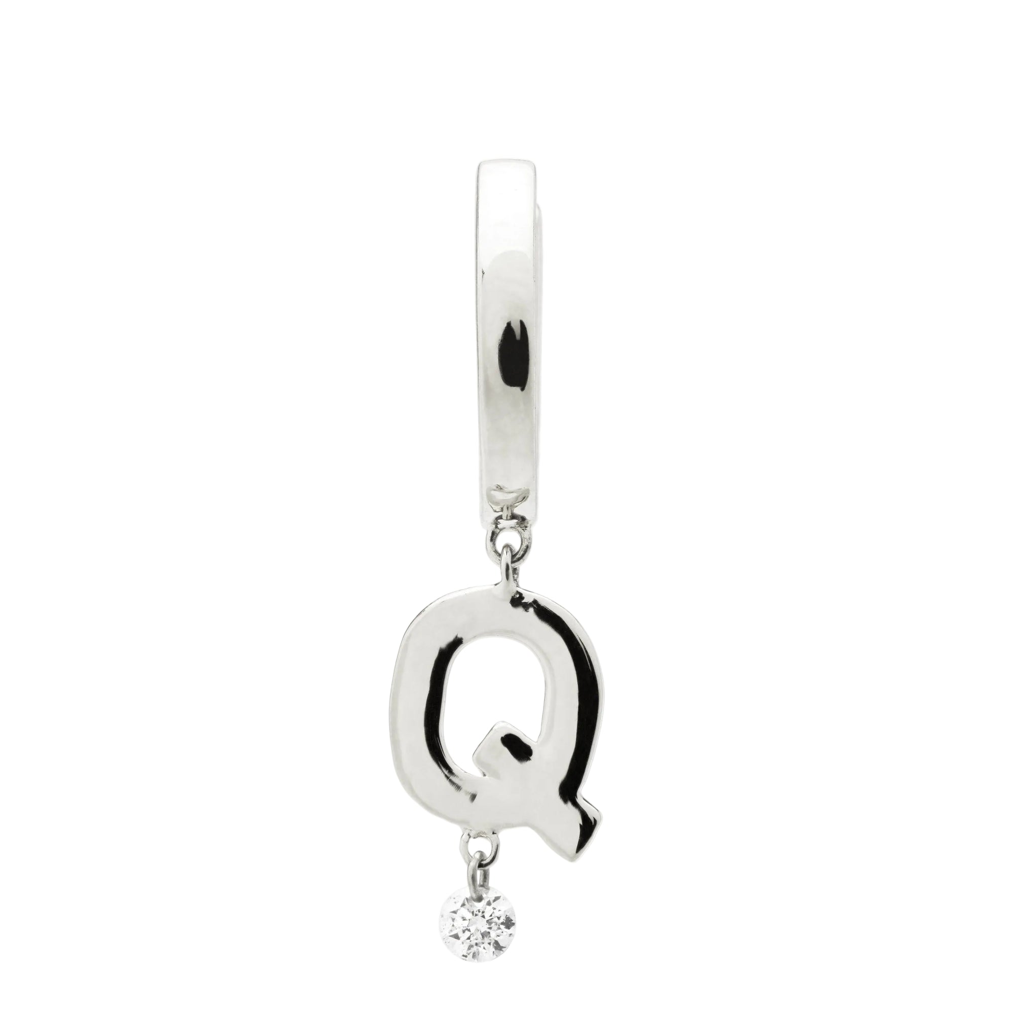 Mono boucle Alphabet Lettre Q sertie d'un diamant - Or Blanc
