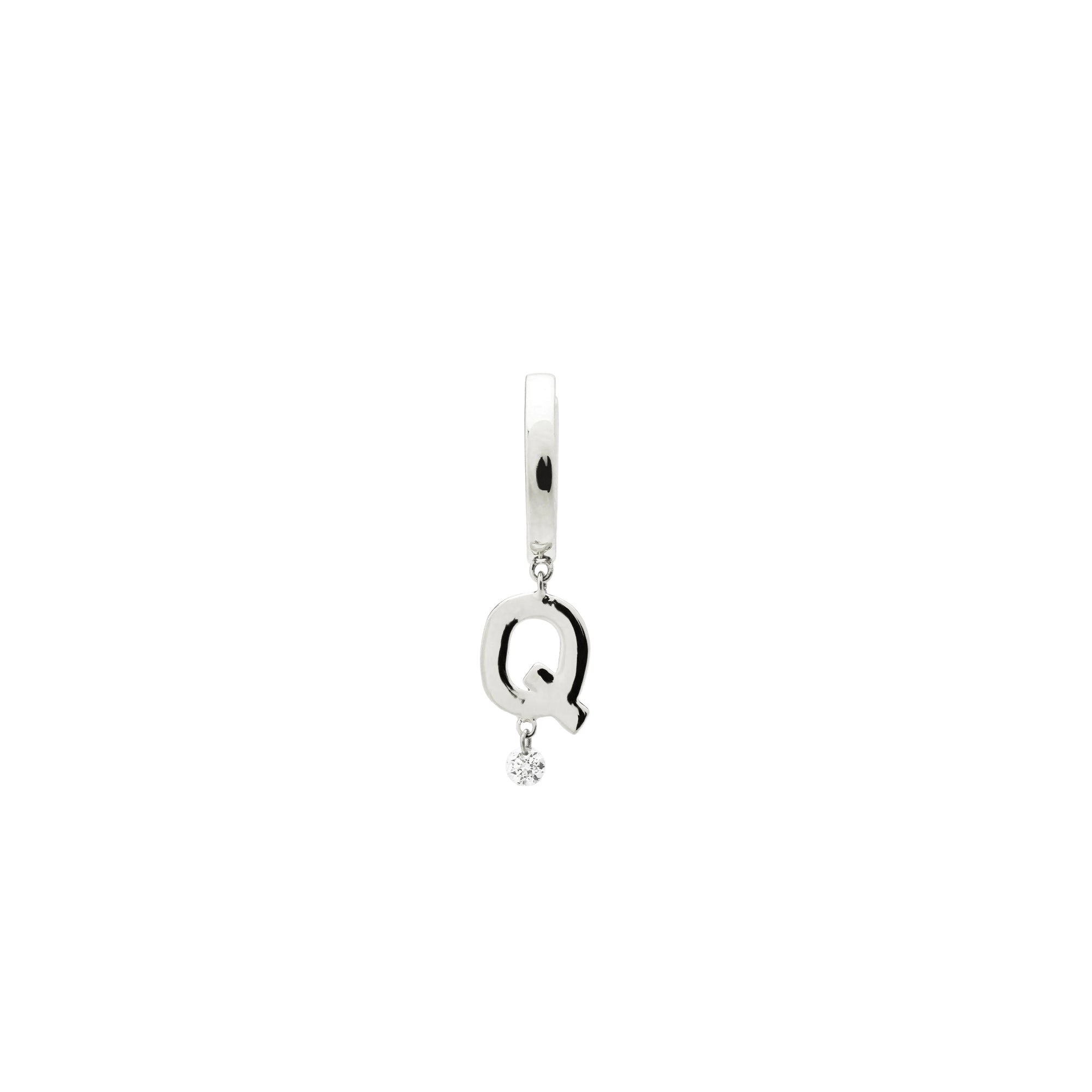 Mono boucle Alphabet Lettre Q sertie d'un diamant - Or Blanc