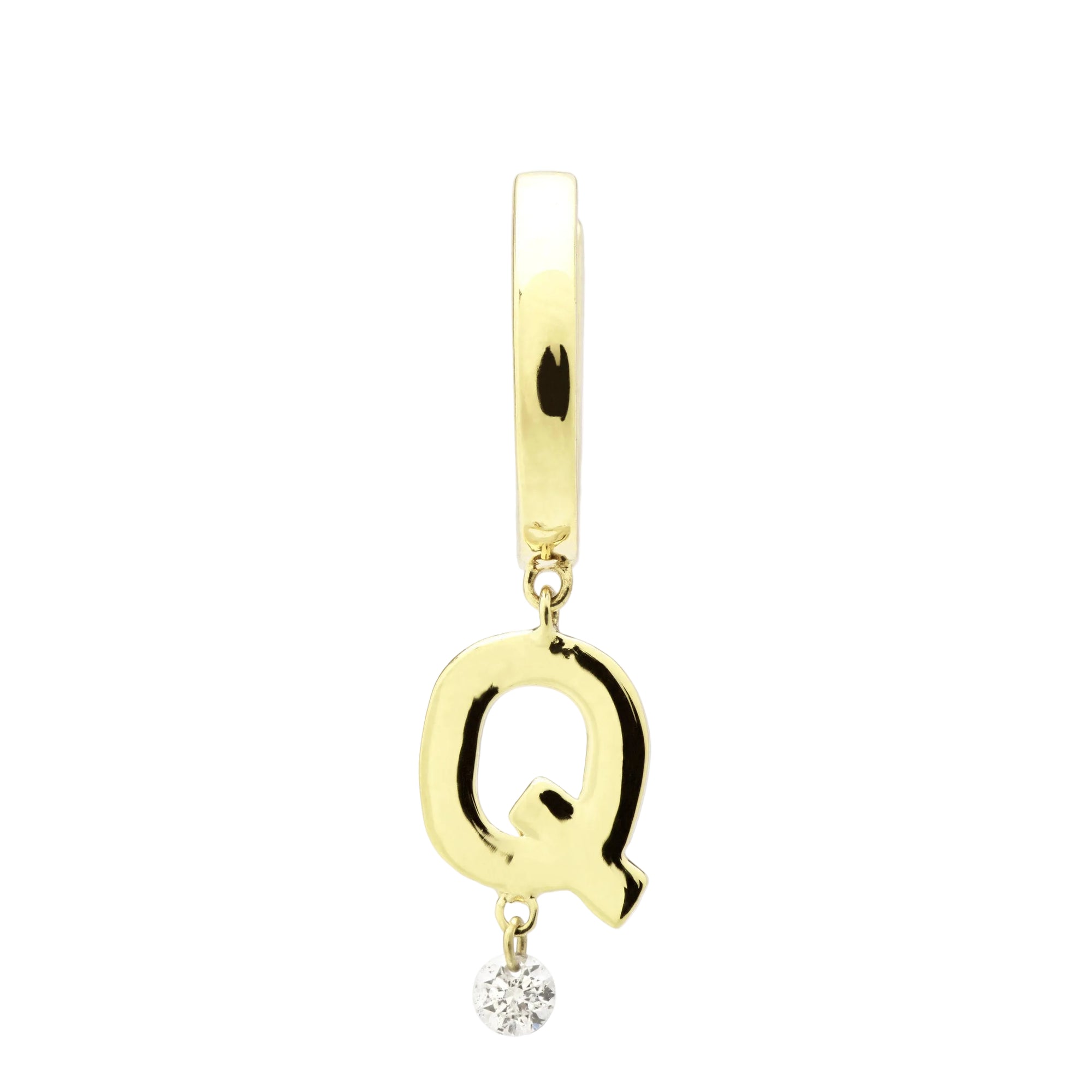Mono boucle Alphabet Lettre Q sertie d'un diamant - Or Jaune