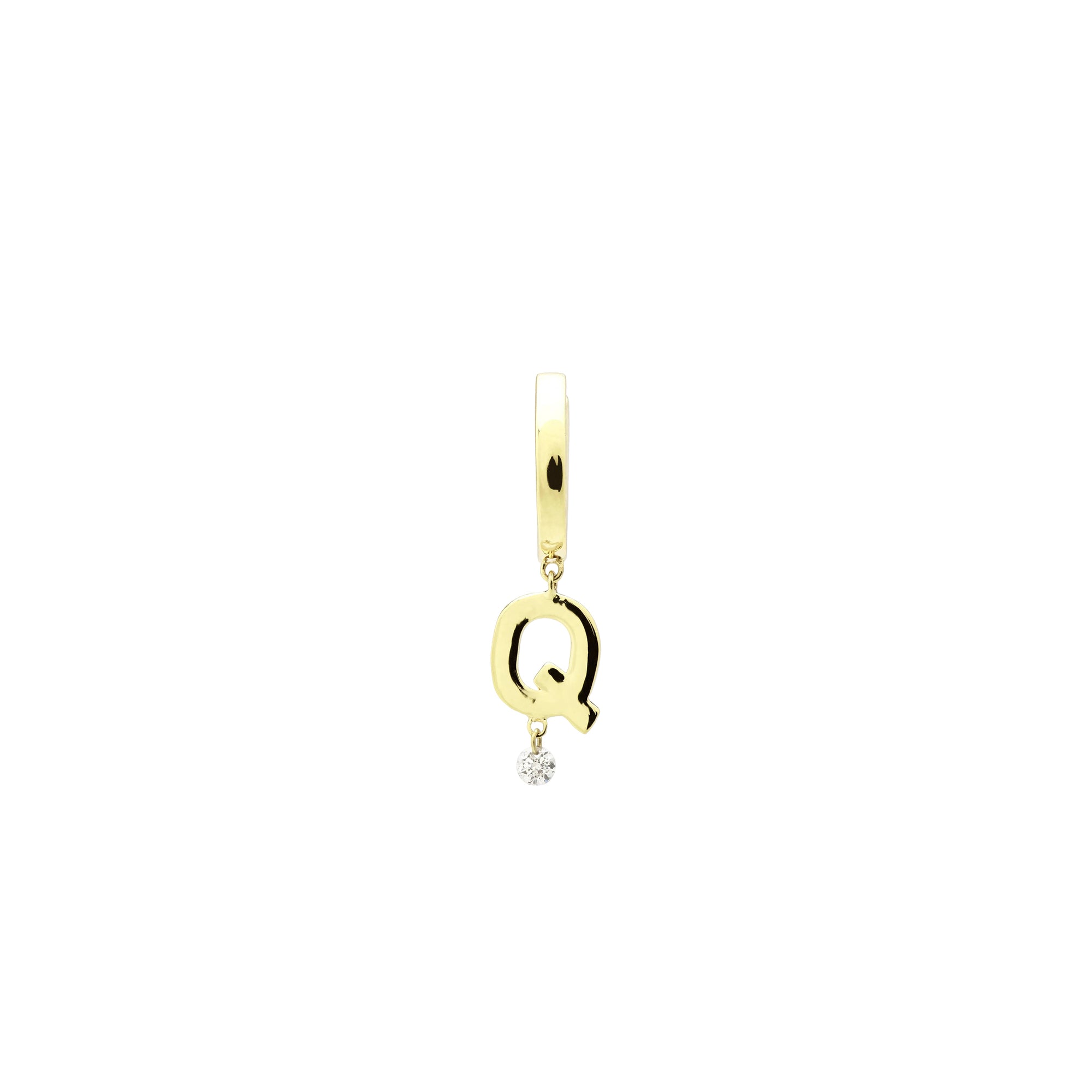 Mono boucle Alphabet Lettre Q sertie d'un diamant - Or Jaune