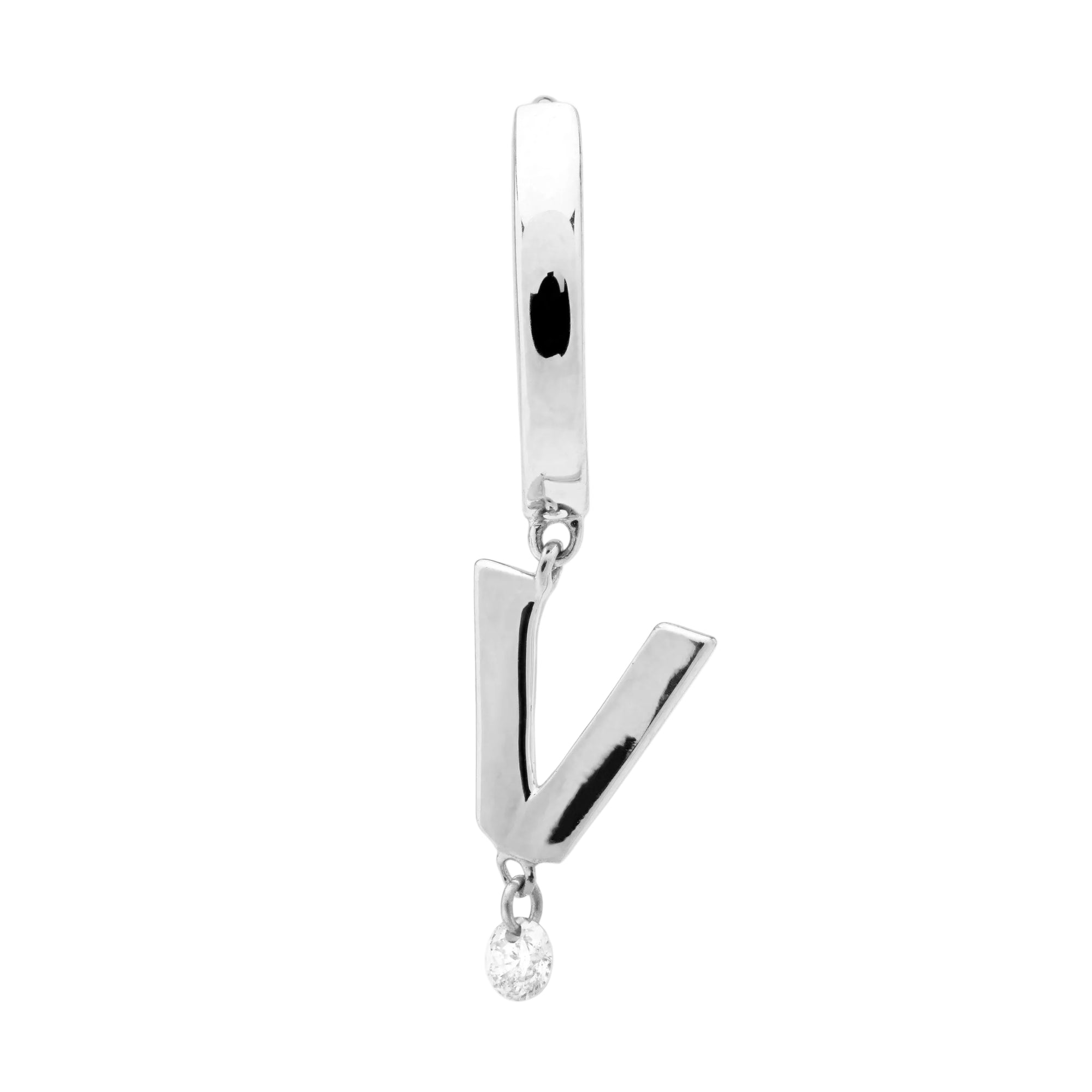 Mono boucle Alphabet Lettre V sertie d'un diamant - Or Blanc