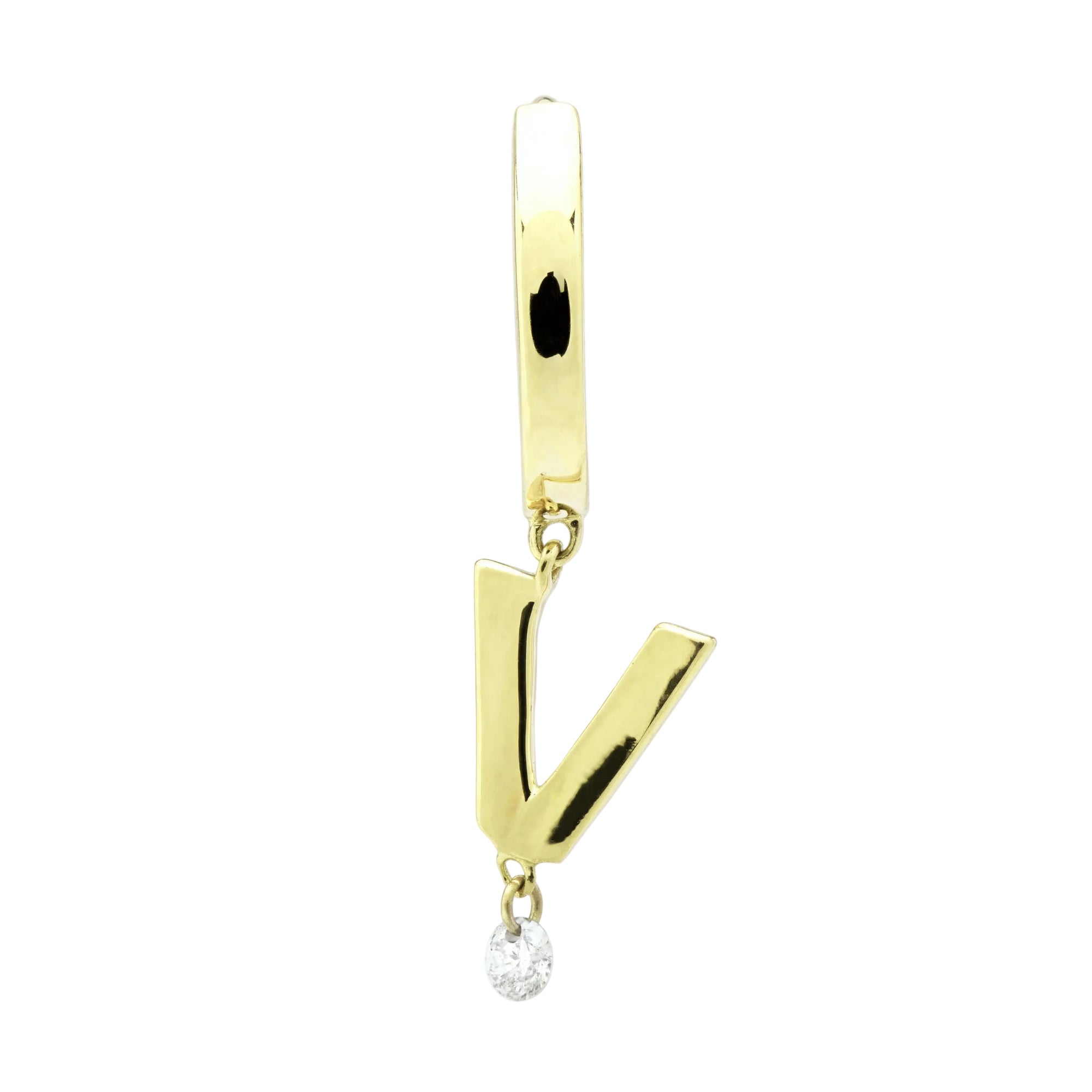 Mono boucle Alphabet Lettre V sertie d'un diamant - Or Jaune