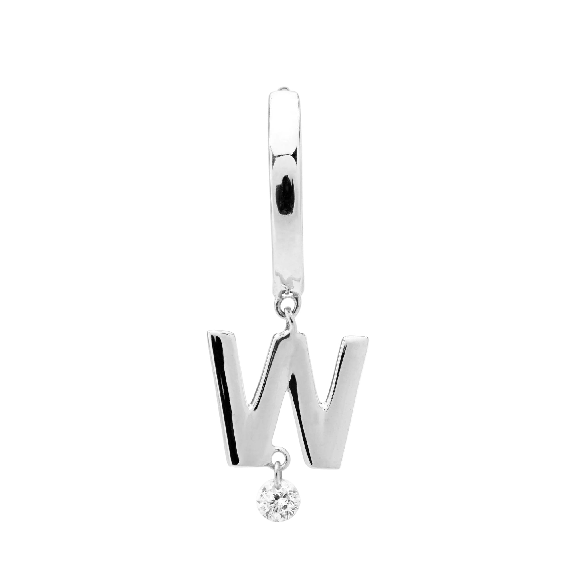 Mono boucle Alphabet Lettre W sertie d'un diamant - Or Blanc