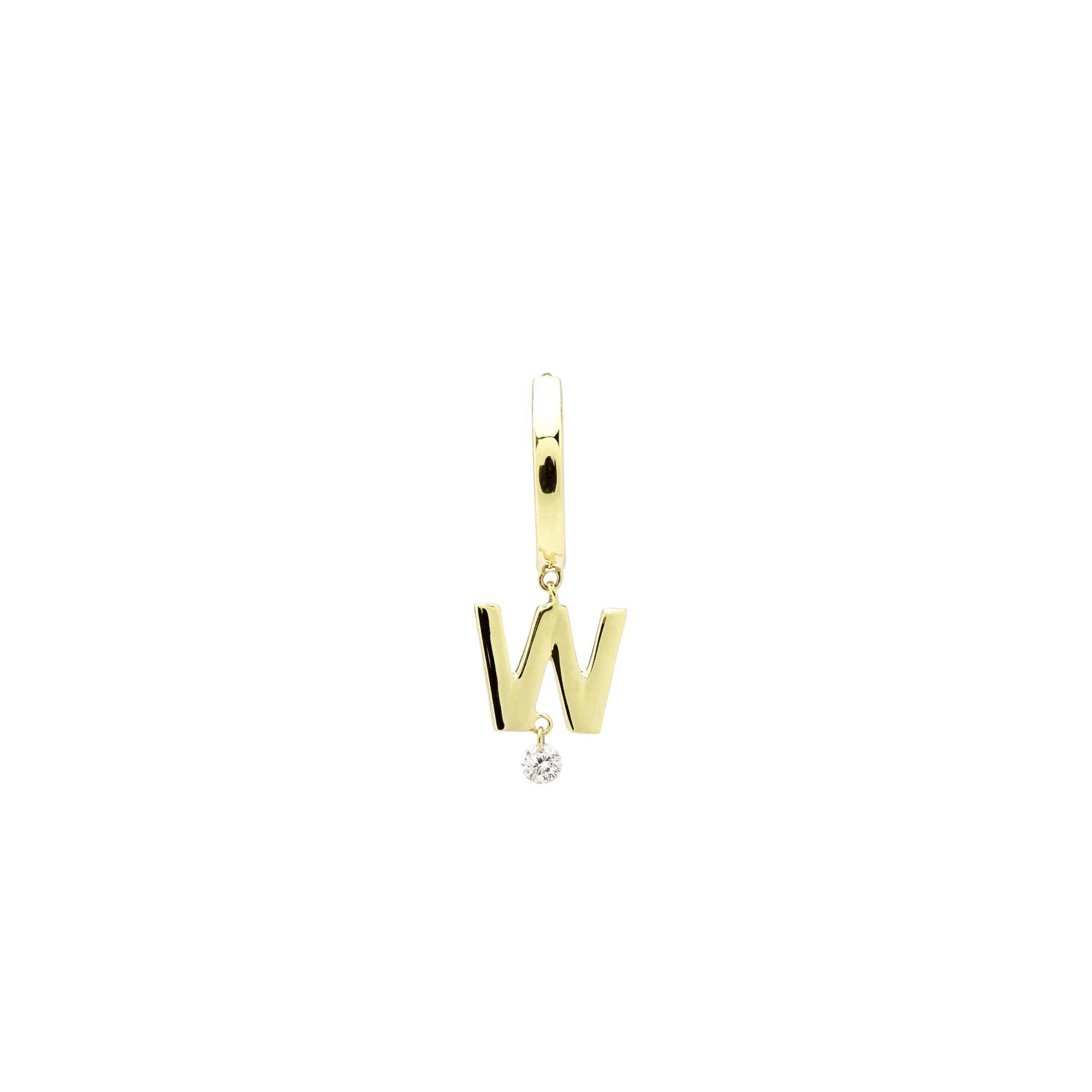 Mono boucle Alphabet Lettre W sertie d'un diamant - Or Jaune