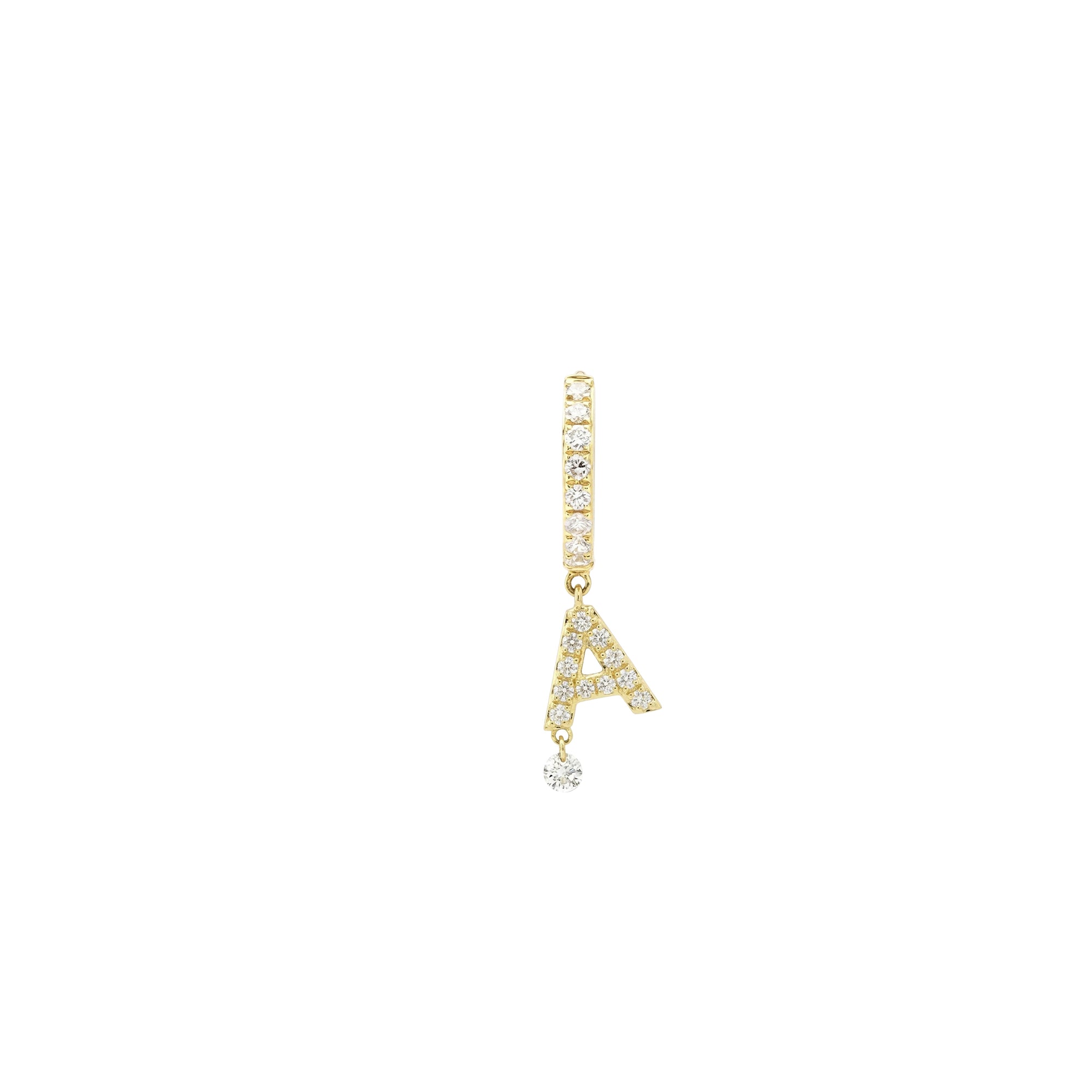 Mono boucle Alphabet Lettre A pavée de diamants - Or Jaune