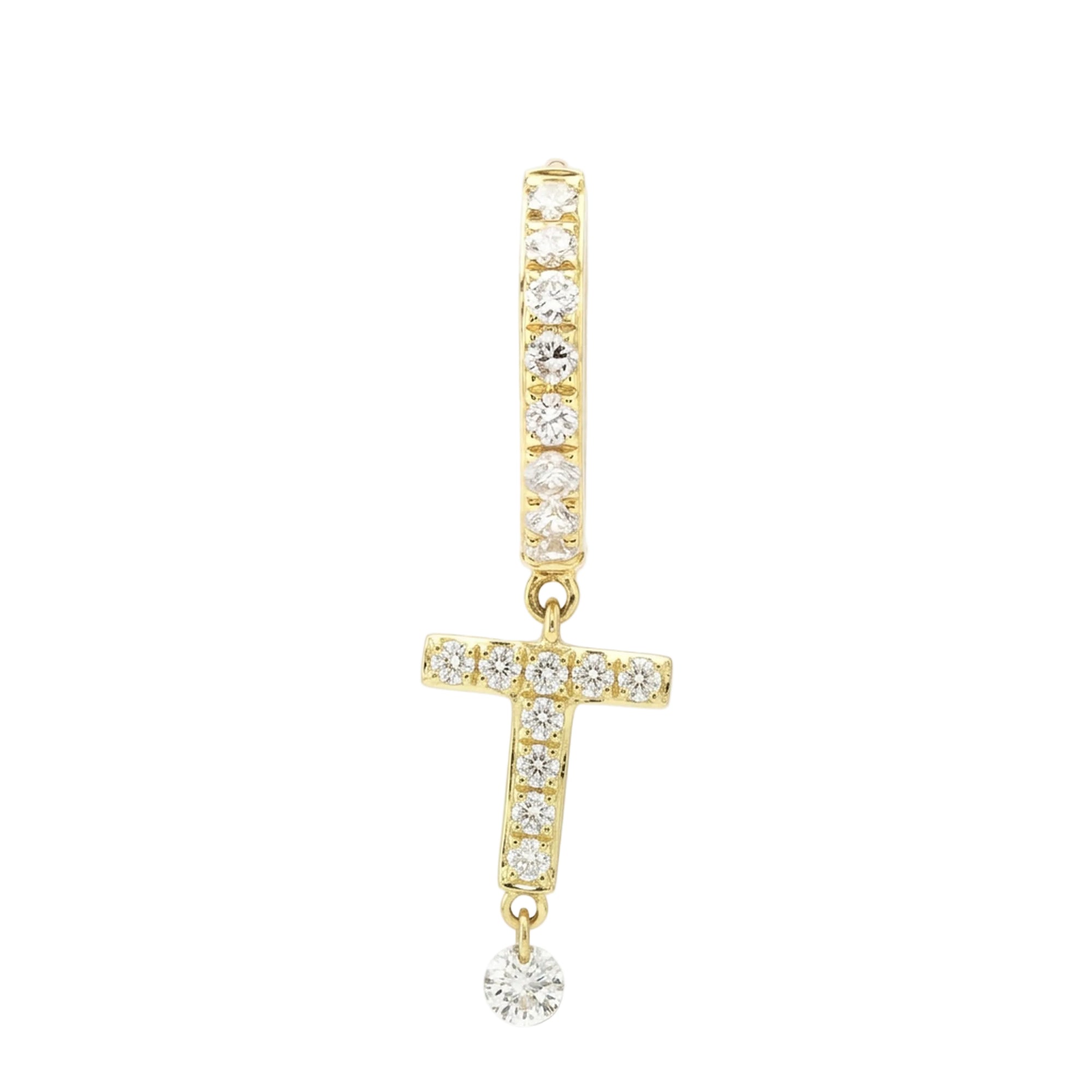 Mono boucle Alphabet Lettre T pavée de diamants - Or Jaune