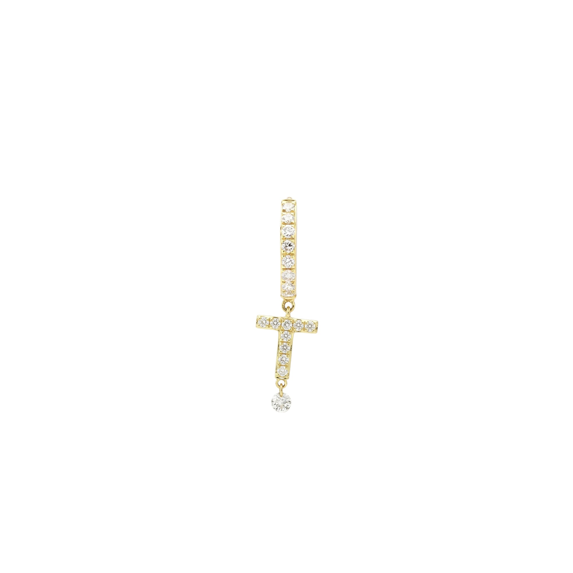 Mono boucle Alphabet Lettre T pavée de diamants - Or Jaune