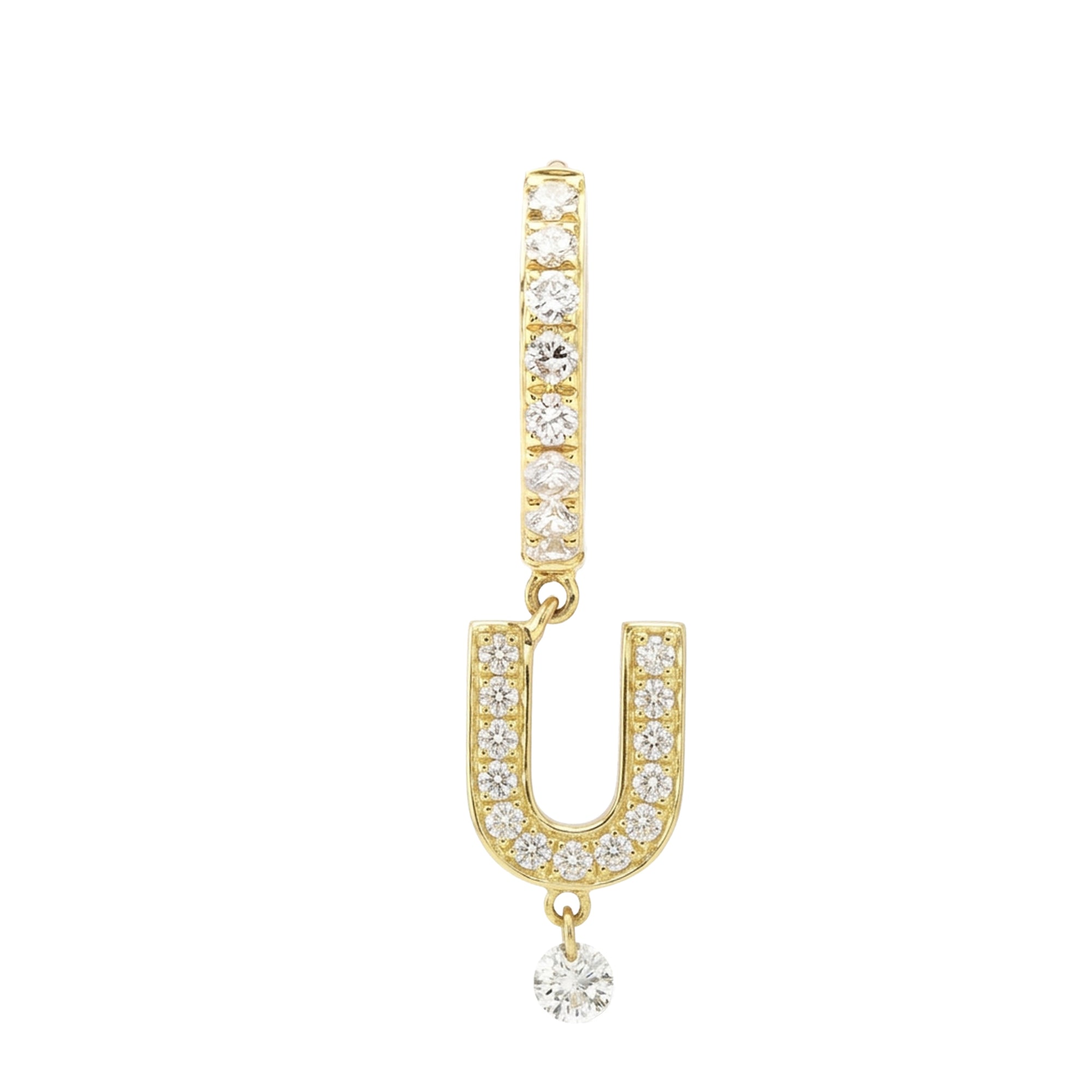 Mono boucle Alphabet Lettre U pavée de diamants - Or Jaune