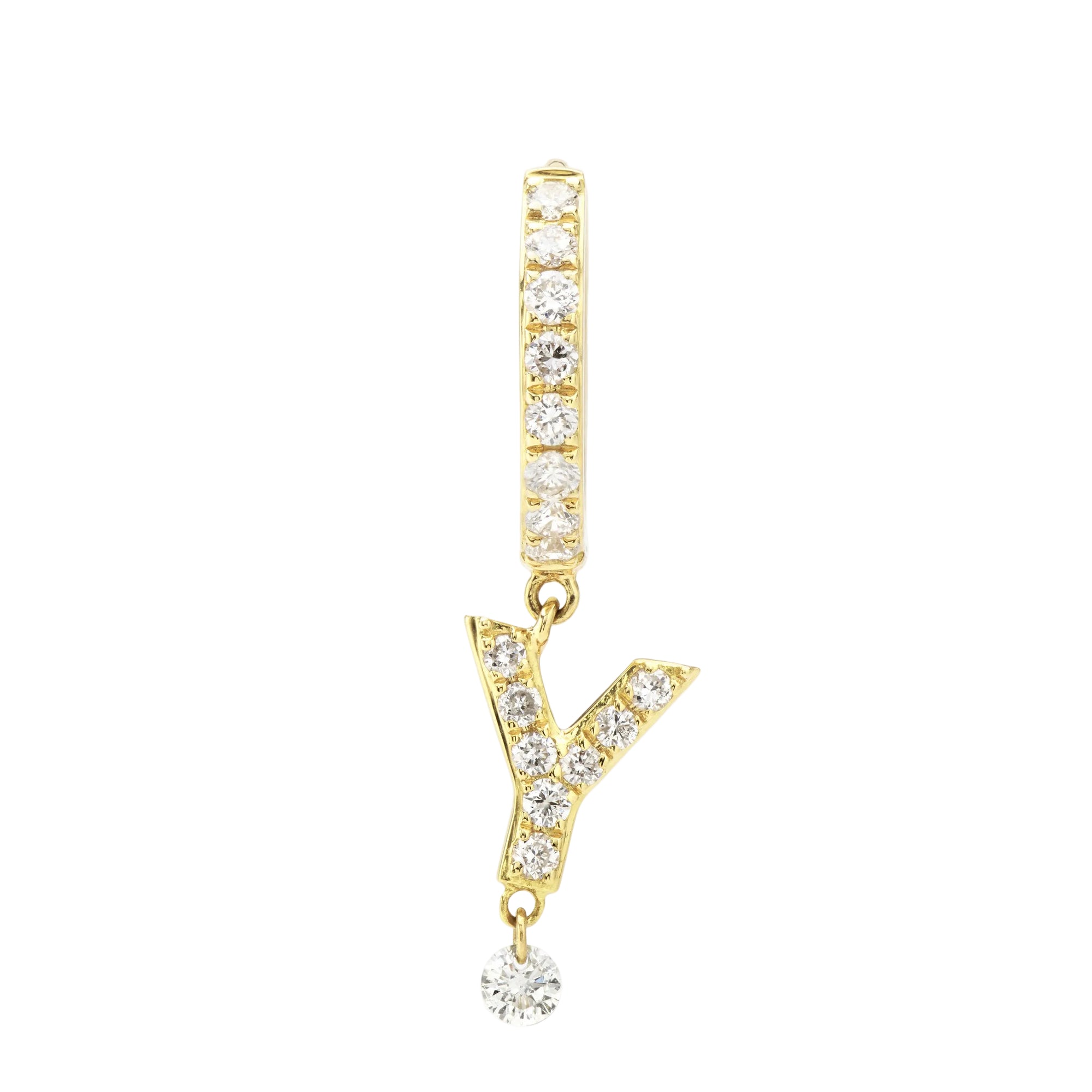 Mono boucle Alphabet Lettre Y pavée de diamants - Or Jaune