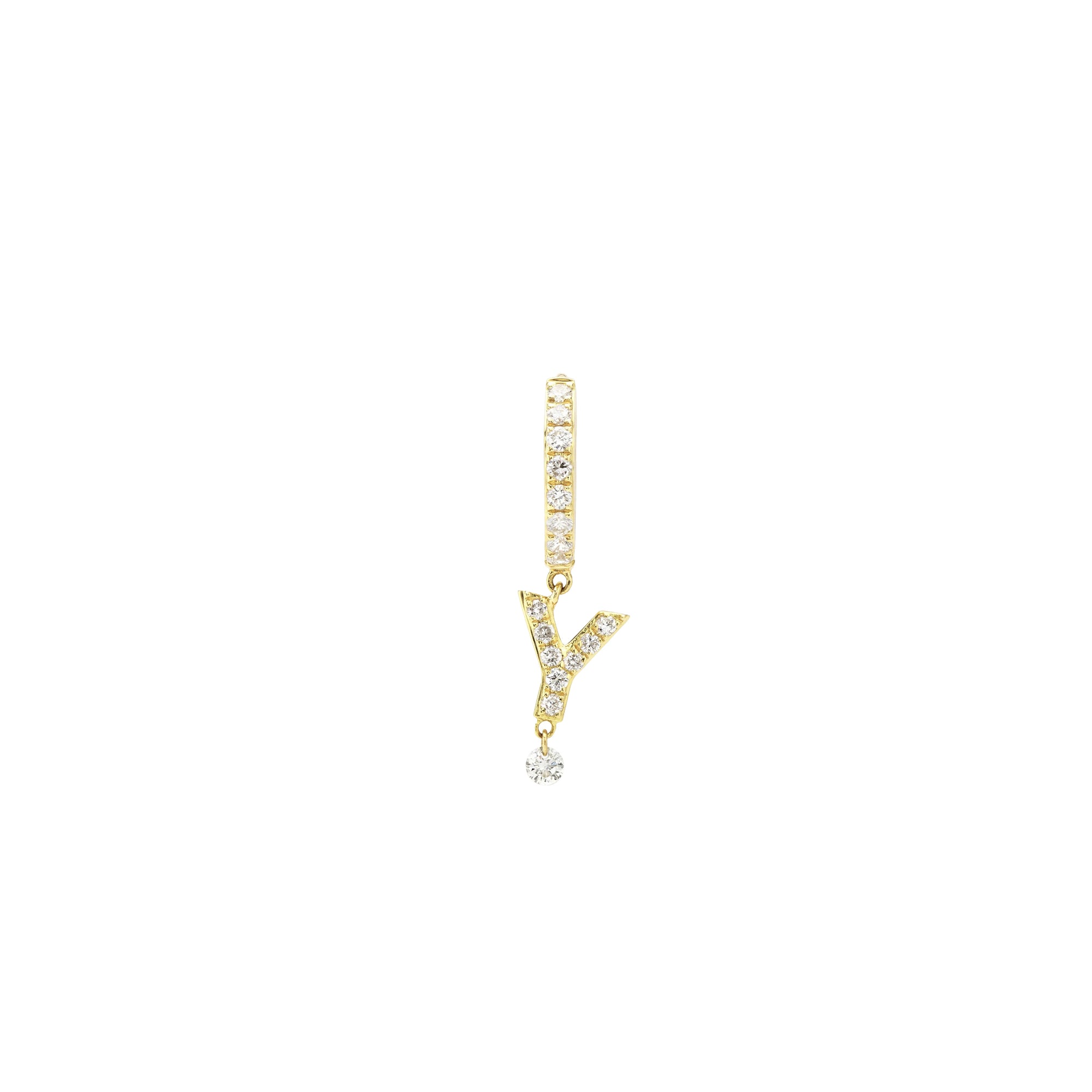 Mono boucle Alphabet Lettre Y pavée de diamants - Or Jaune