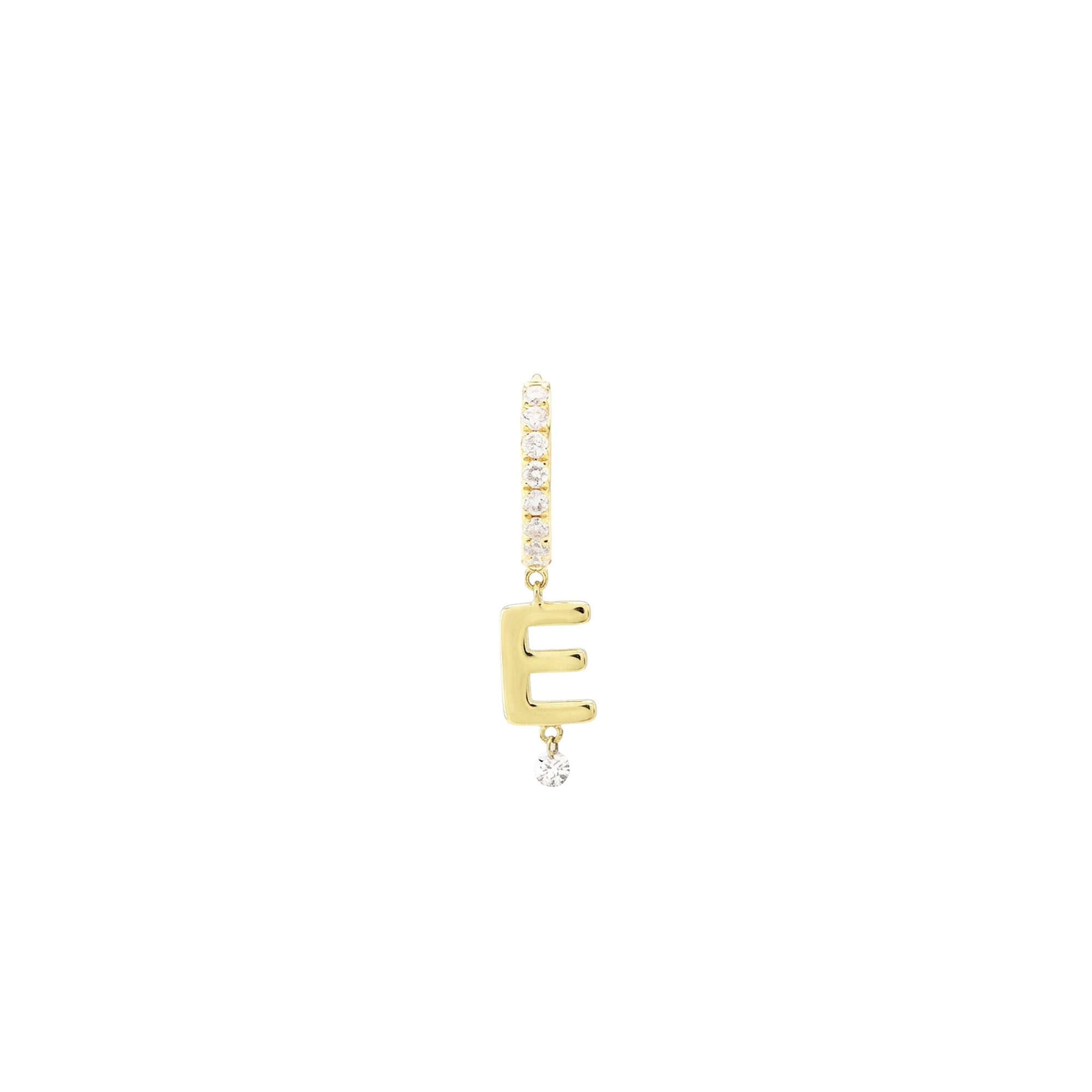 Mono boucle Alphabet Lettre E sertie de diamants - Or Jaune