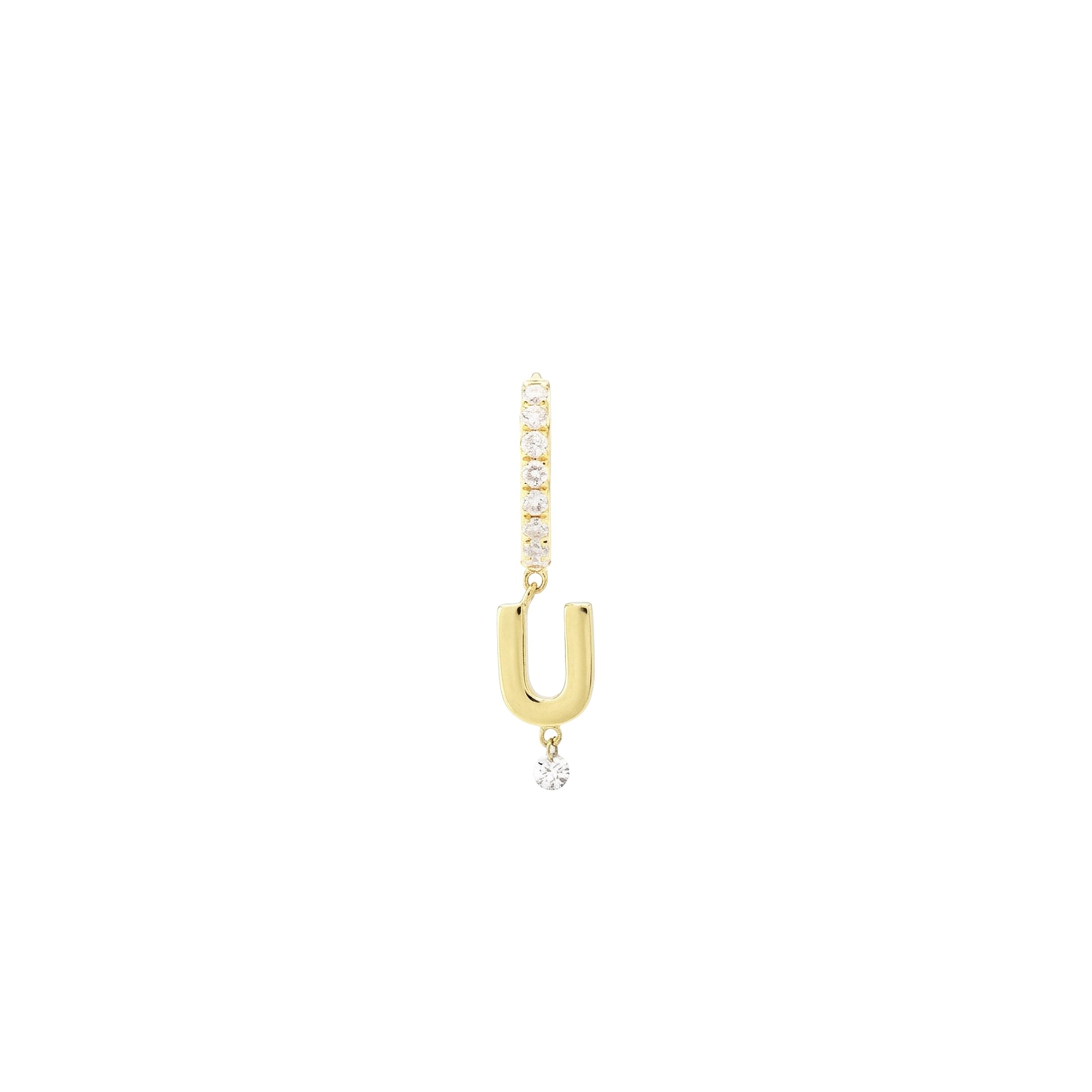 Mono boucle Alphabet Lettre U sertie de diamants - Or Jaune