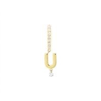 Mono boucle Alphabet Lettre U créole pavée de diamants - Or Jaune
