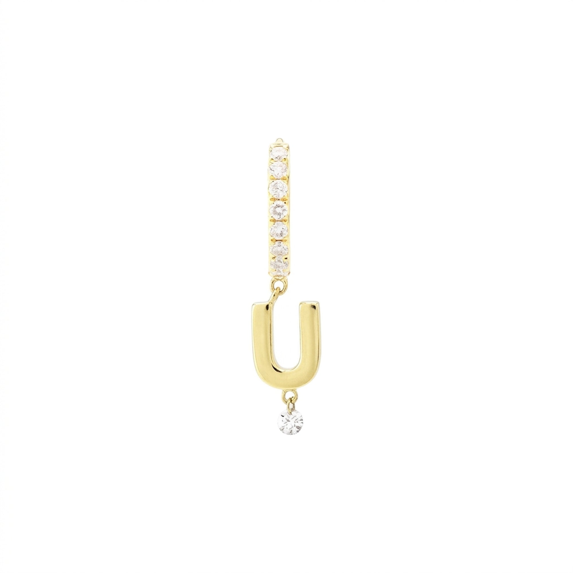 Mono boucle Alphabet Lettre U créole pavée de diamants - Or Jaune