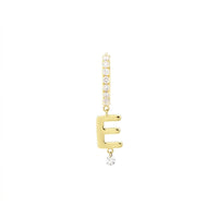 Mono boucle Alphabet Lettre E créole pavée de diamants - Or Jaune