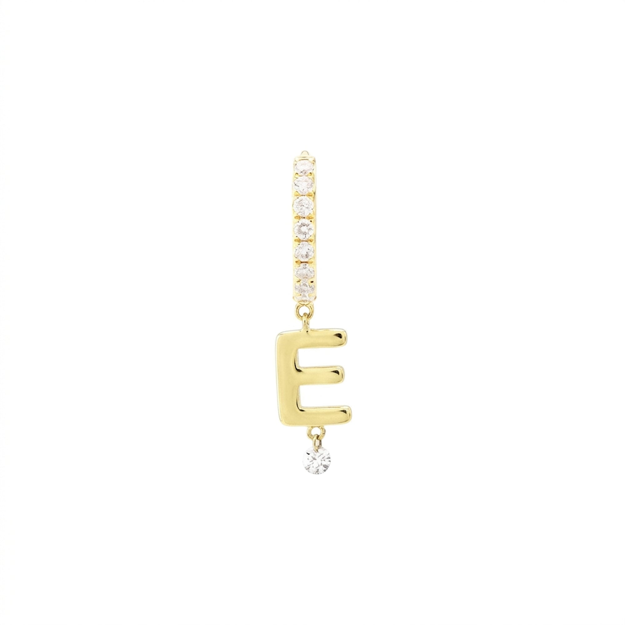 Mono boucle Alphabet Lettre E créole pavée de diamants - Or Jaune