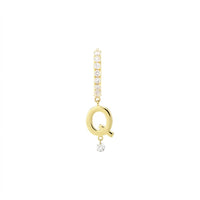 Mono boucle Alphabet Lettre Q créole pavée de diamants - Or Jaune
