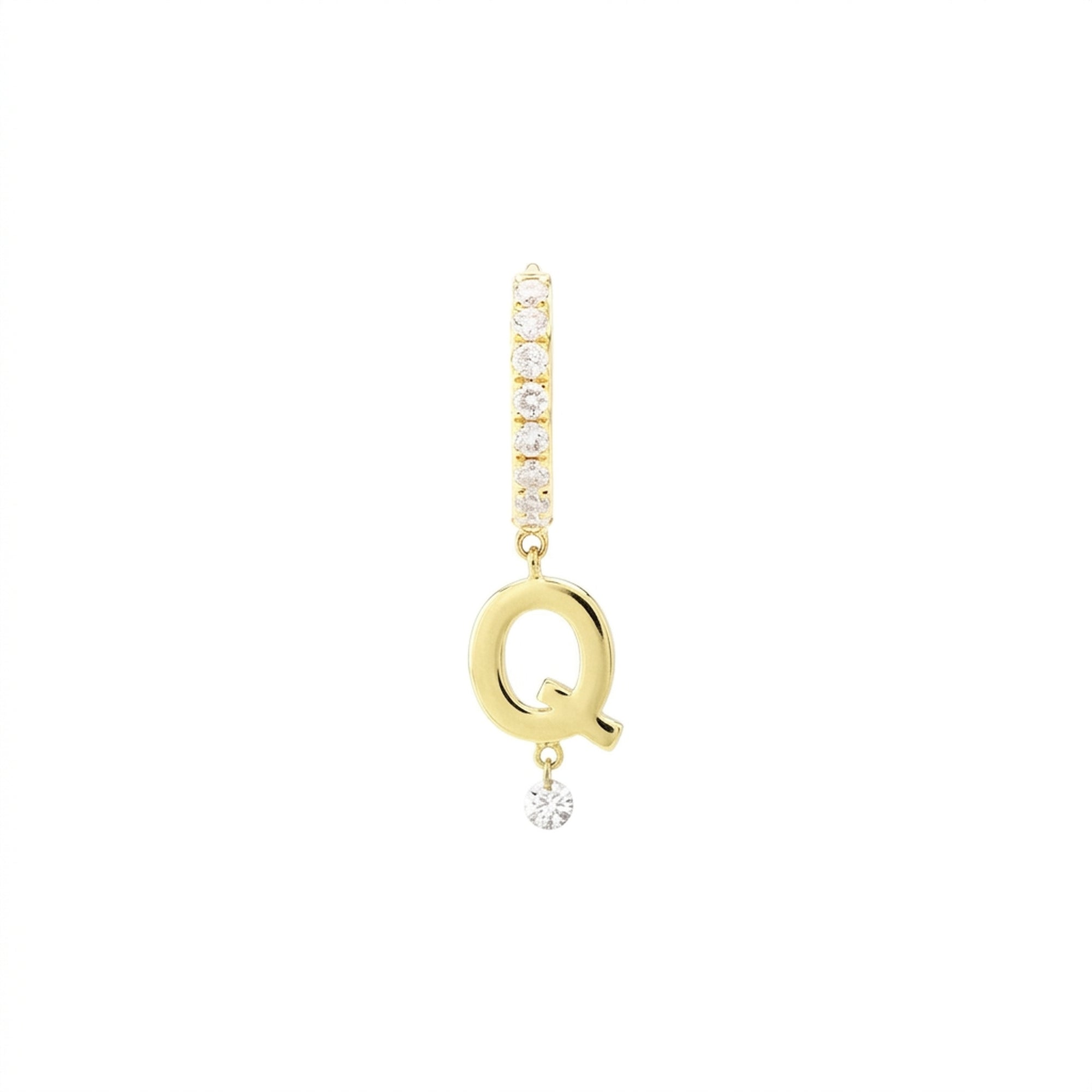 Mono boucle Alphabet Lettre Q créole pavée de diamants - Or Jaune