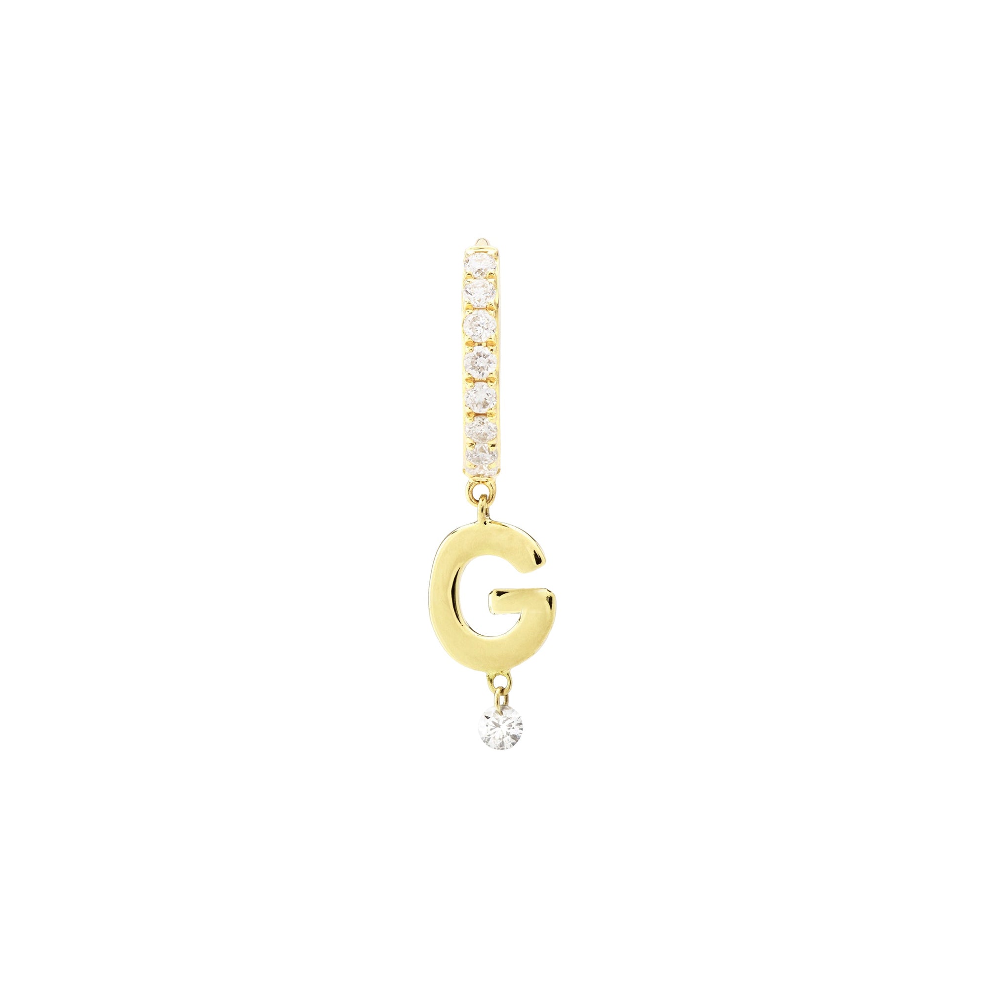 Mono boucle Alphabet Lettre G pavée d'un diamant - Or Jaune