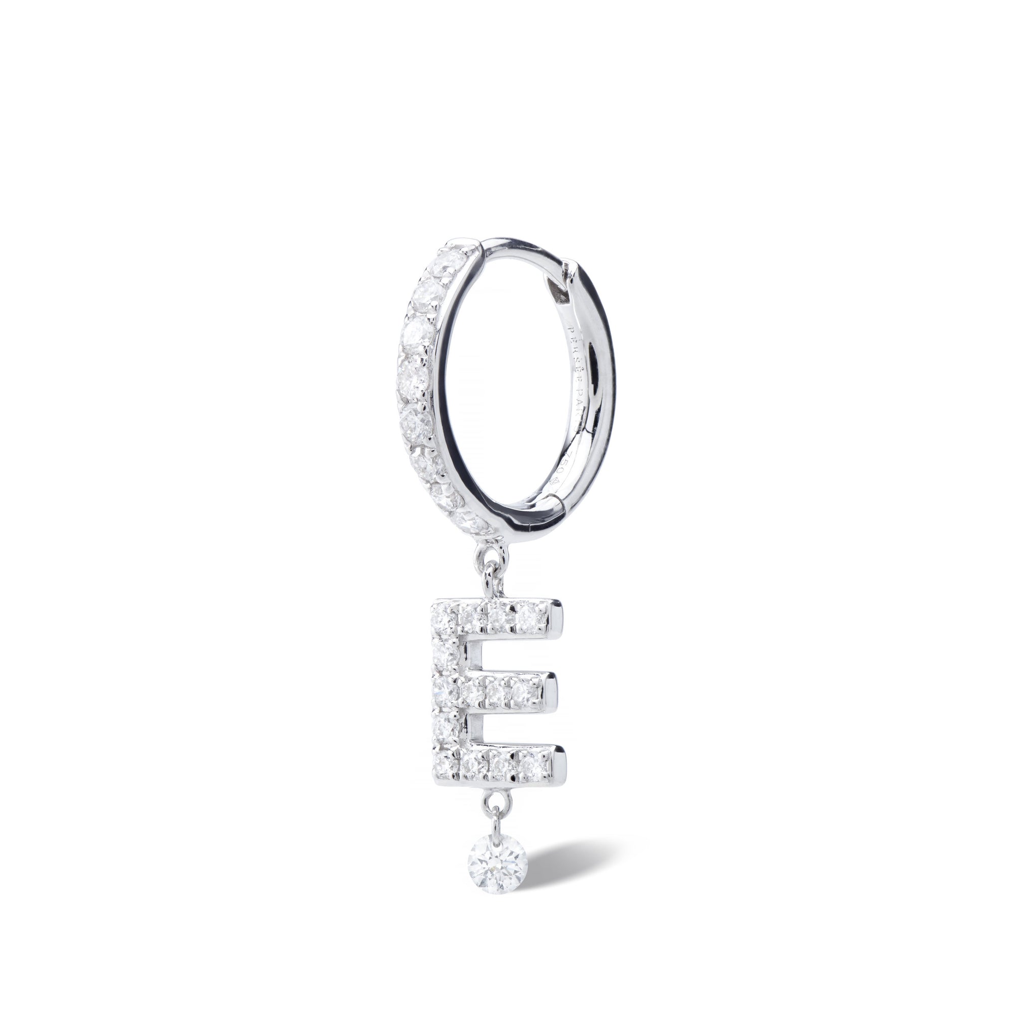 Mono boucle Alphabet Lettre E pavée de diamants - Or Blanc
