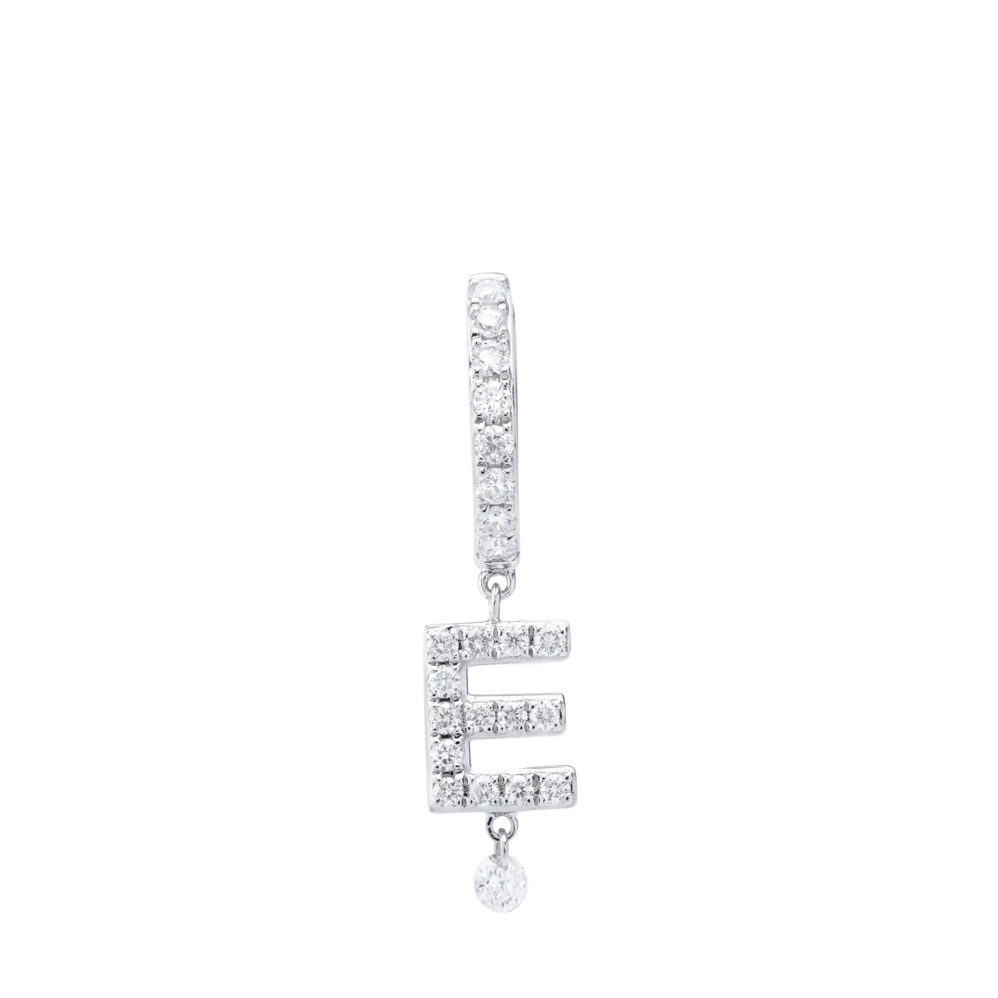 Mono boucle Alphabet Lettre E pavée de diamants - Or Blanc