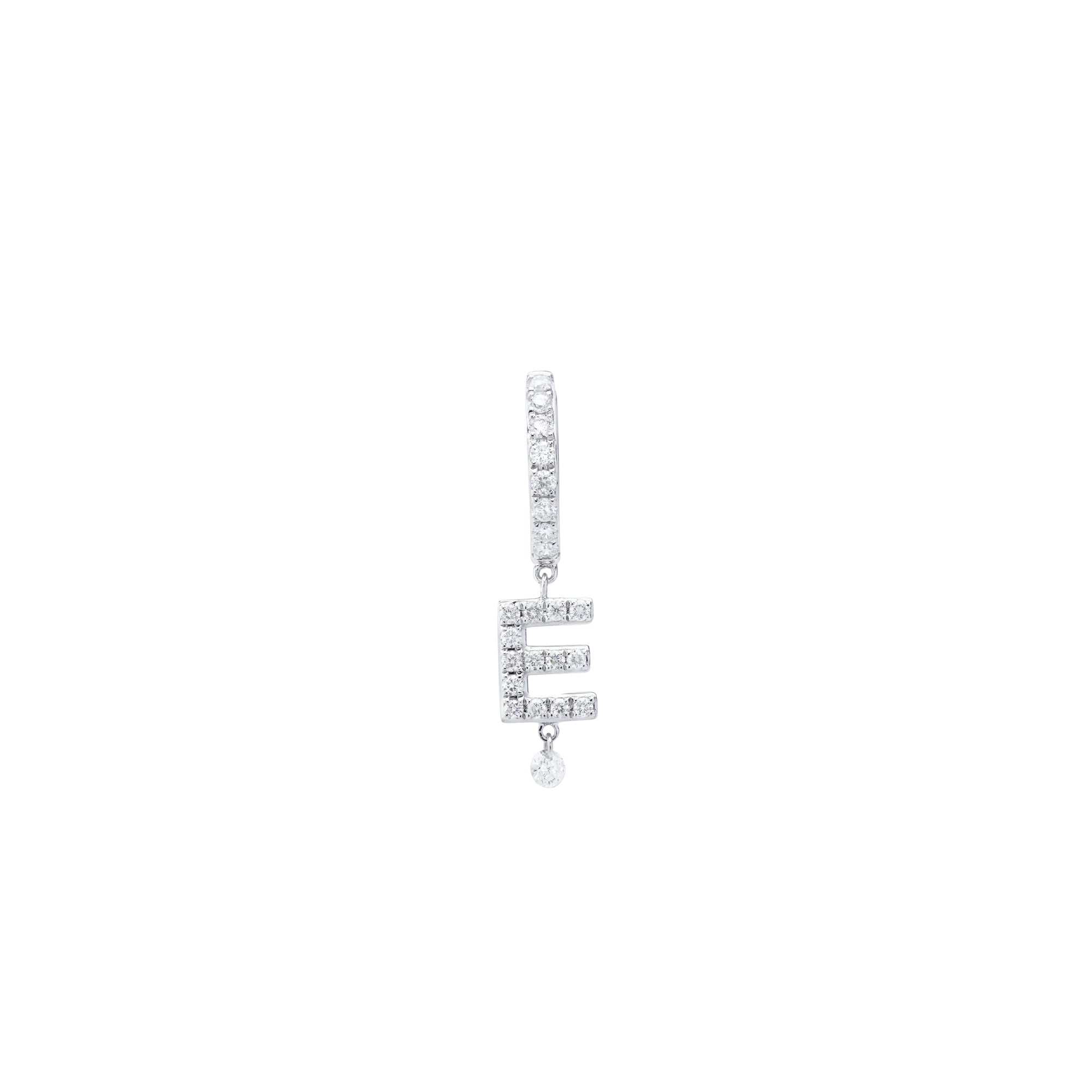 Mono boucle Alphabet Lettre E pavée de diamants - Or Blanc