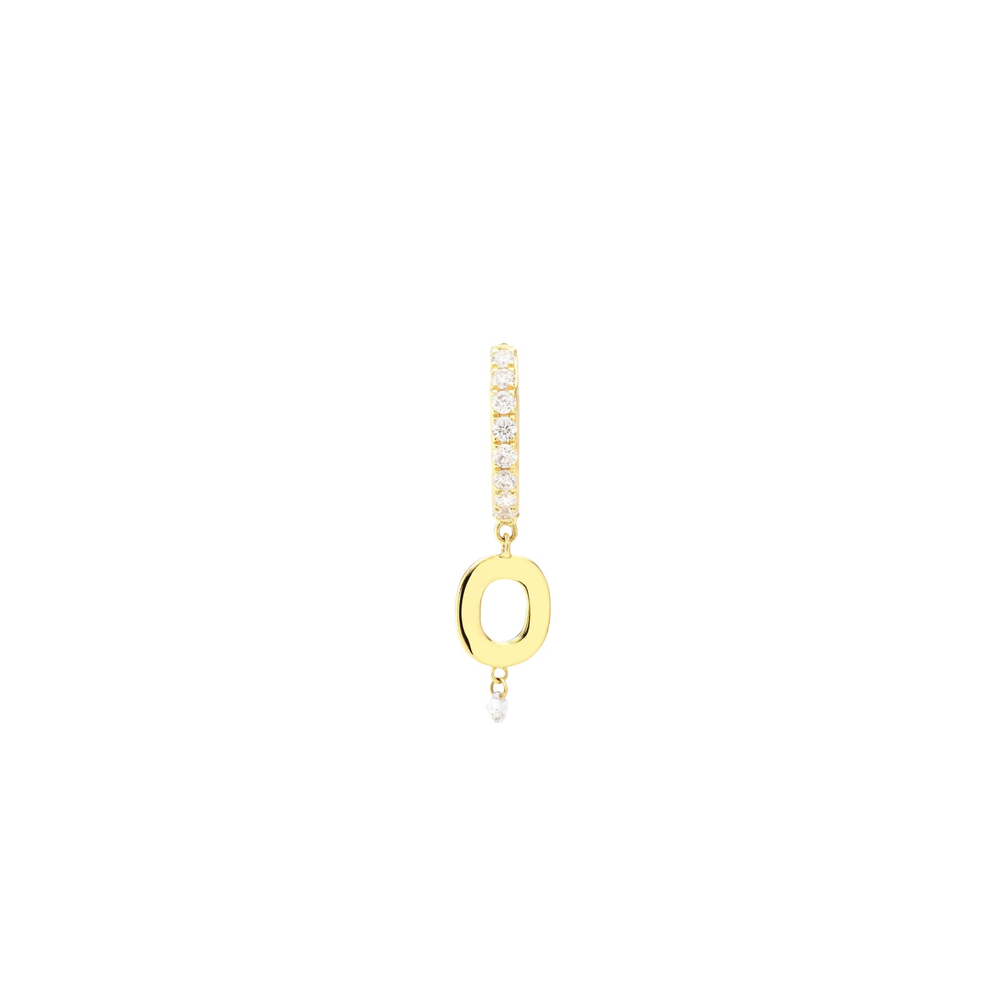 Mono boucle Alphabet Lettre O pavée d'un diamant - Or Jaune