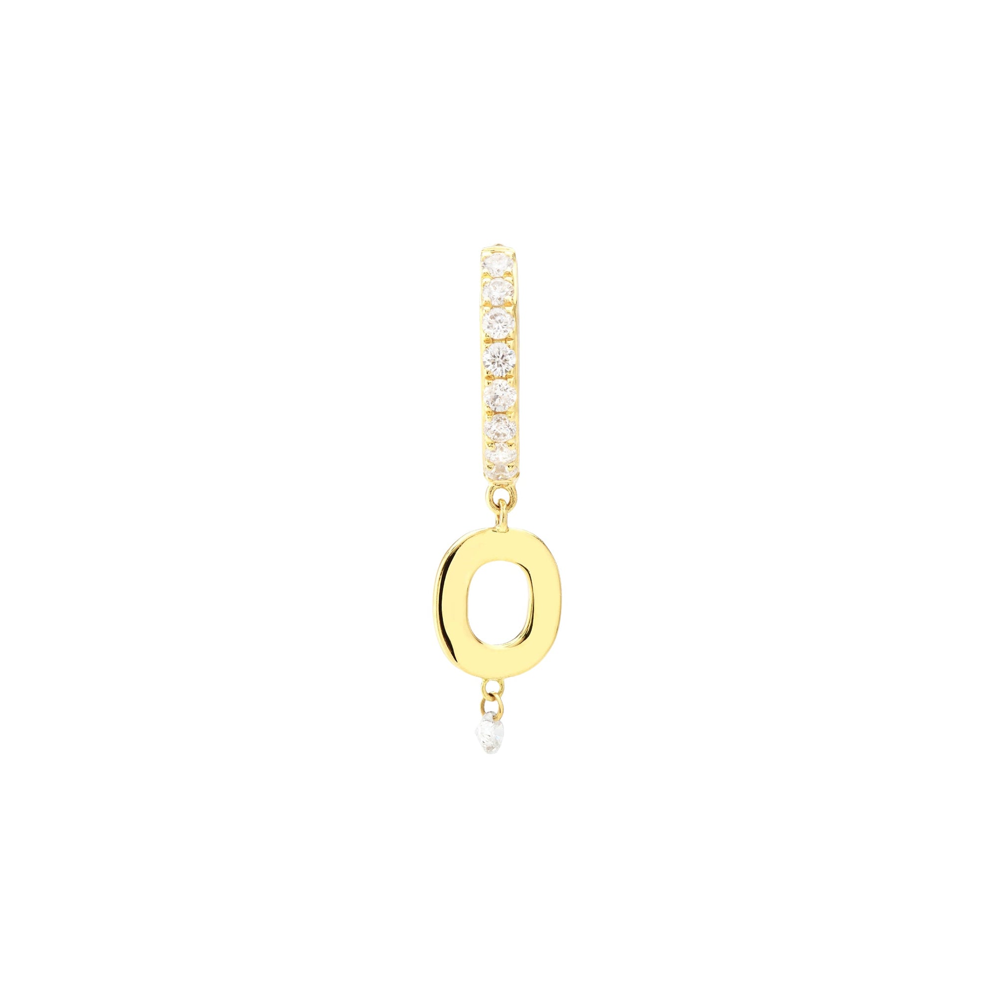Mono boucle Alphabet Lettre O pavée d'un diamant - Or Jaune