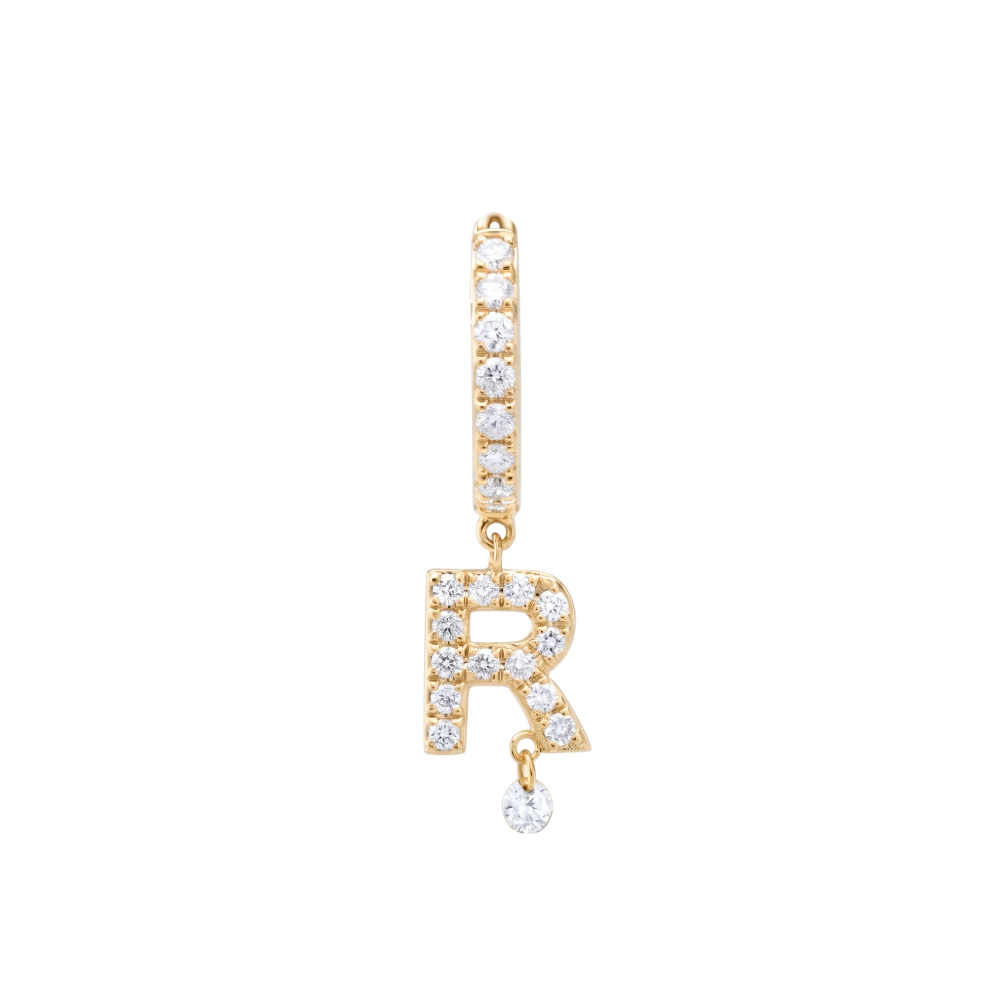 Mono boucle Alphabet Lettre R pavée de diamants - Or Jaune