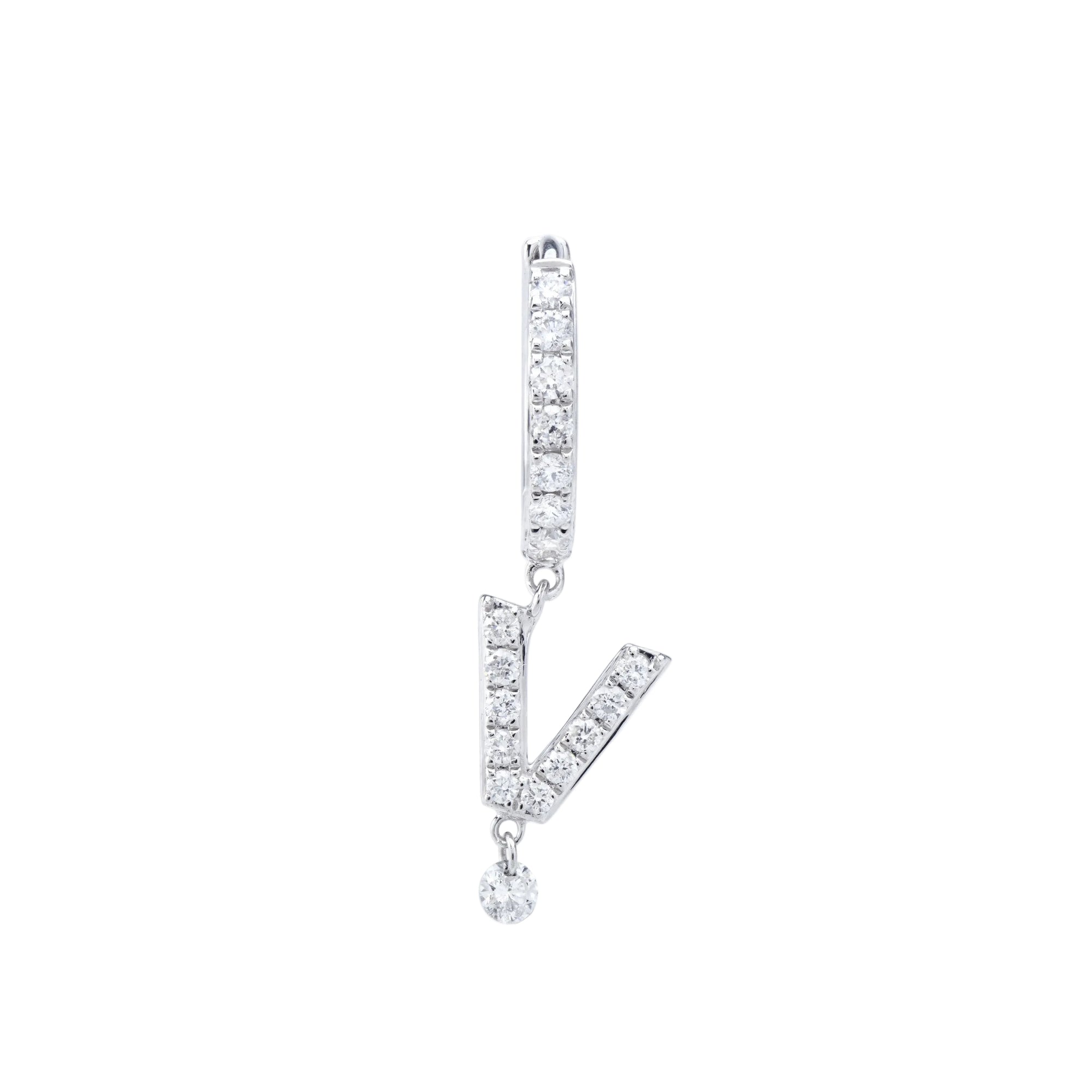Mono boucle Alphabet Lettre V pavée de diamants - Or Blanc